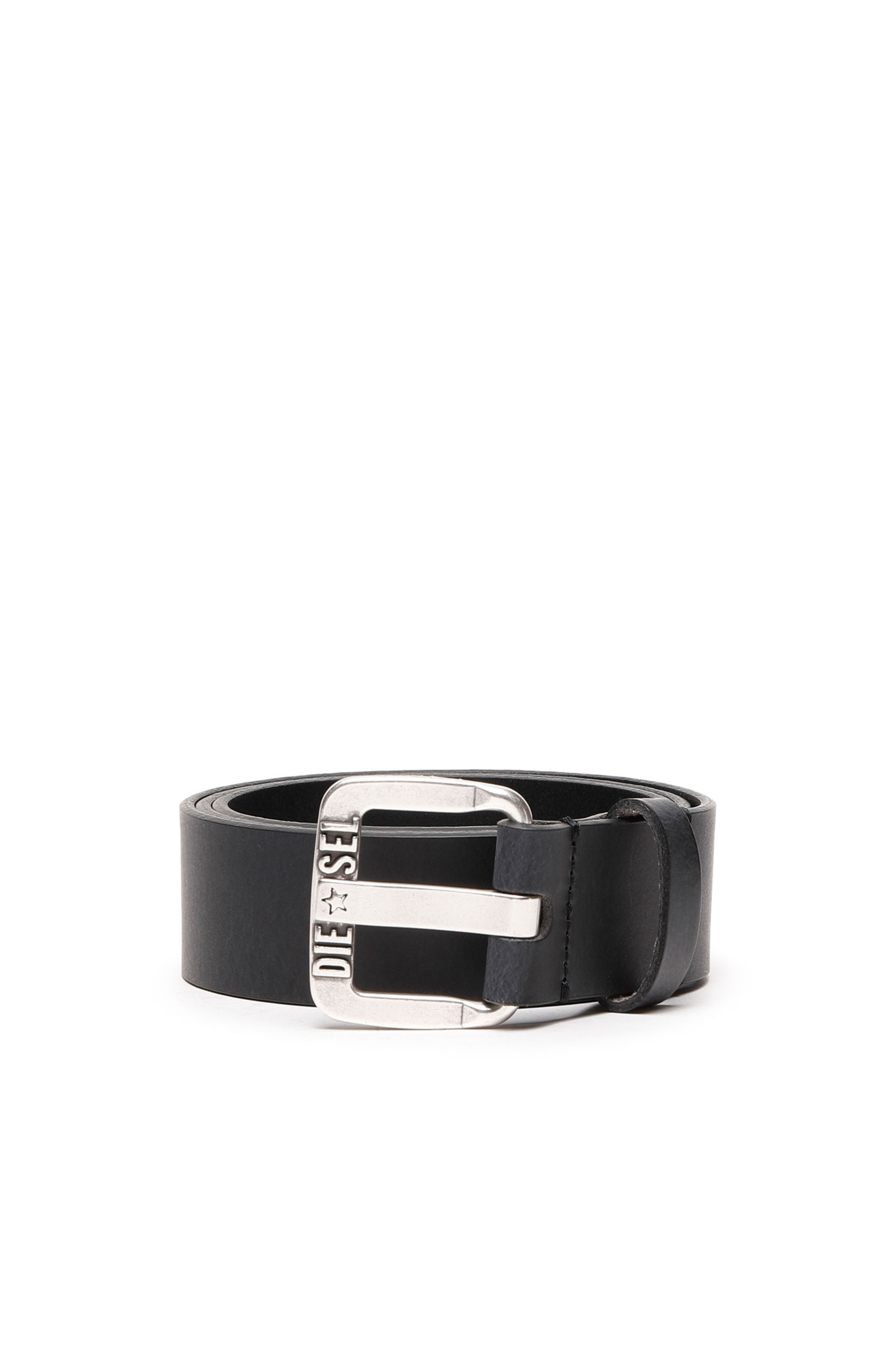 Diesel - B-STAR II, Man's 3.9cm leather belt with metal star logo buckle in Black - 1
