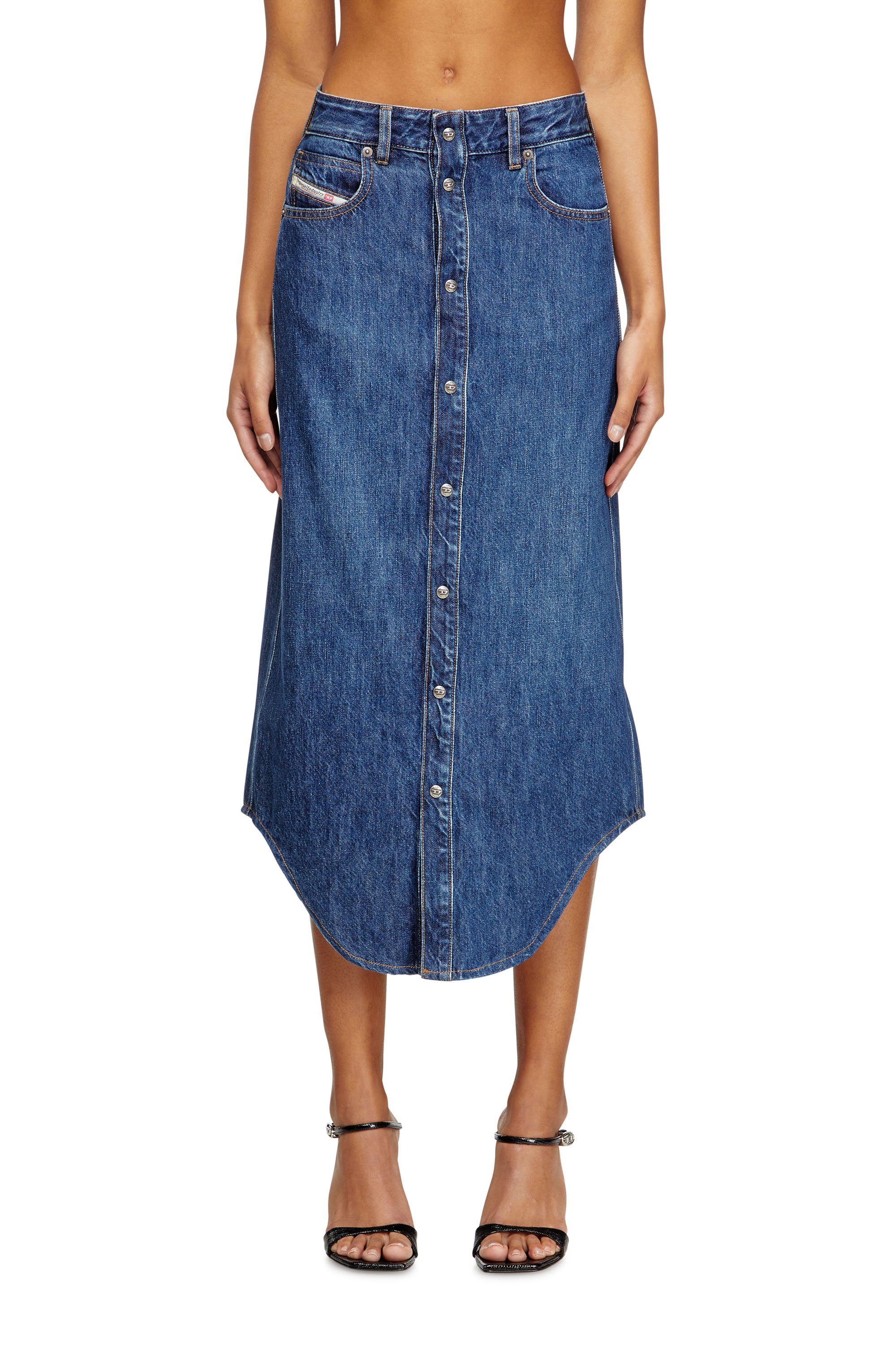 Diesel - DE-ARD-LONG, Woman's Denim skirt with front buttons in Blue - 1
