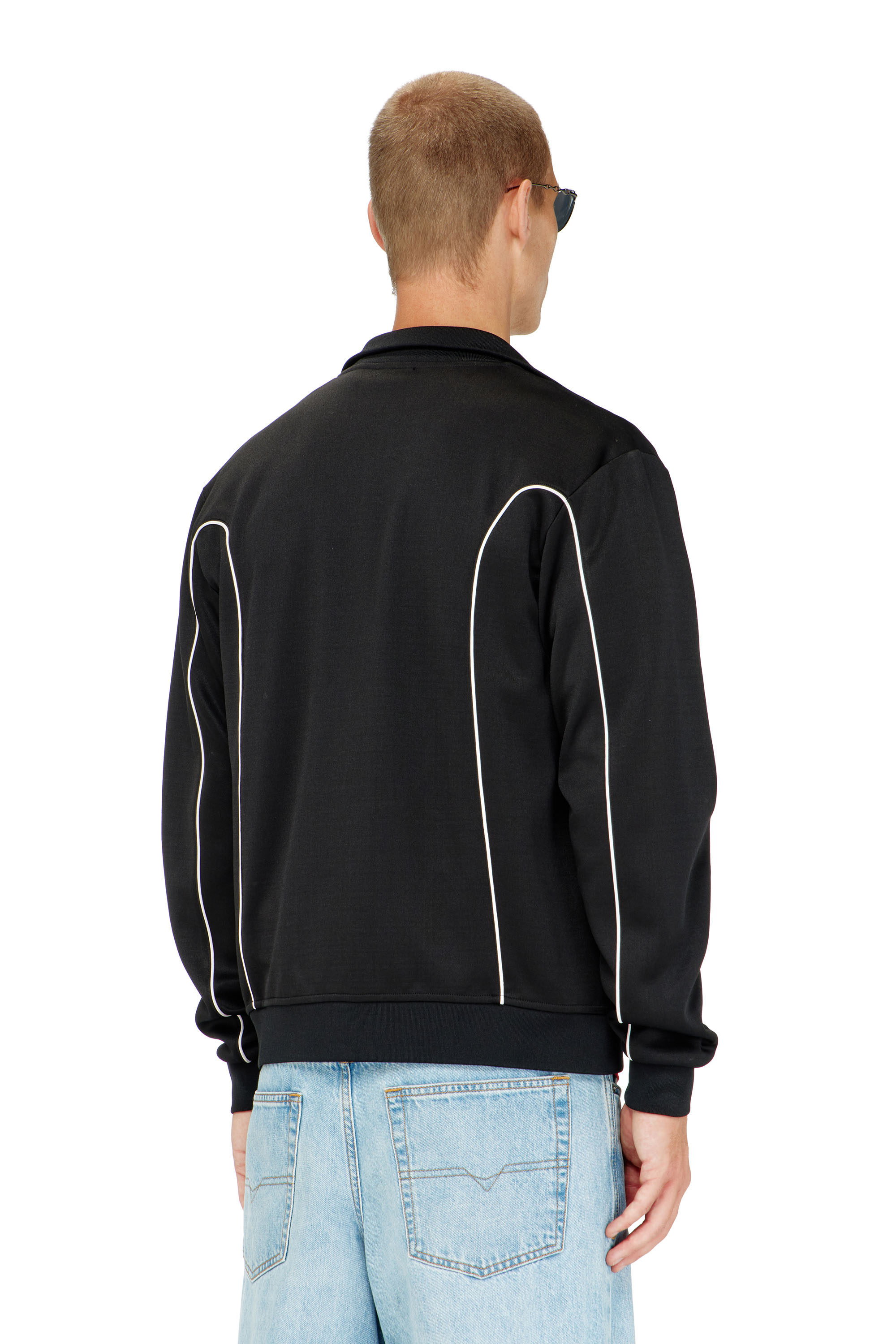 Diesel - S-LOCKING-DO, Man's Sweat fabric track jacket with contrast piping in Black - 4