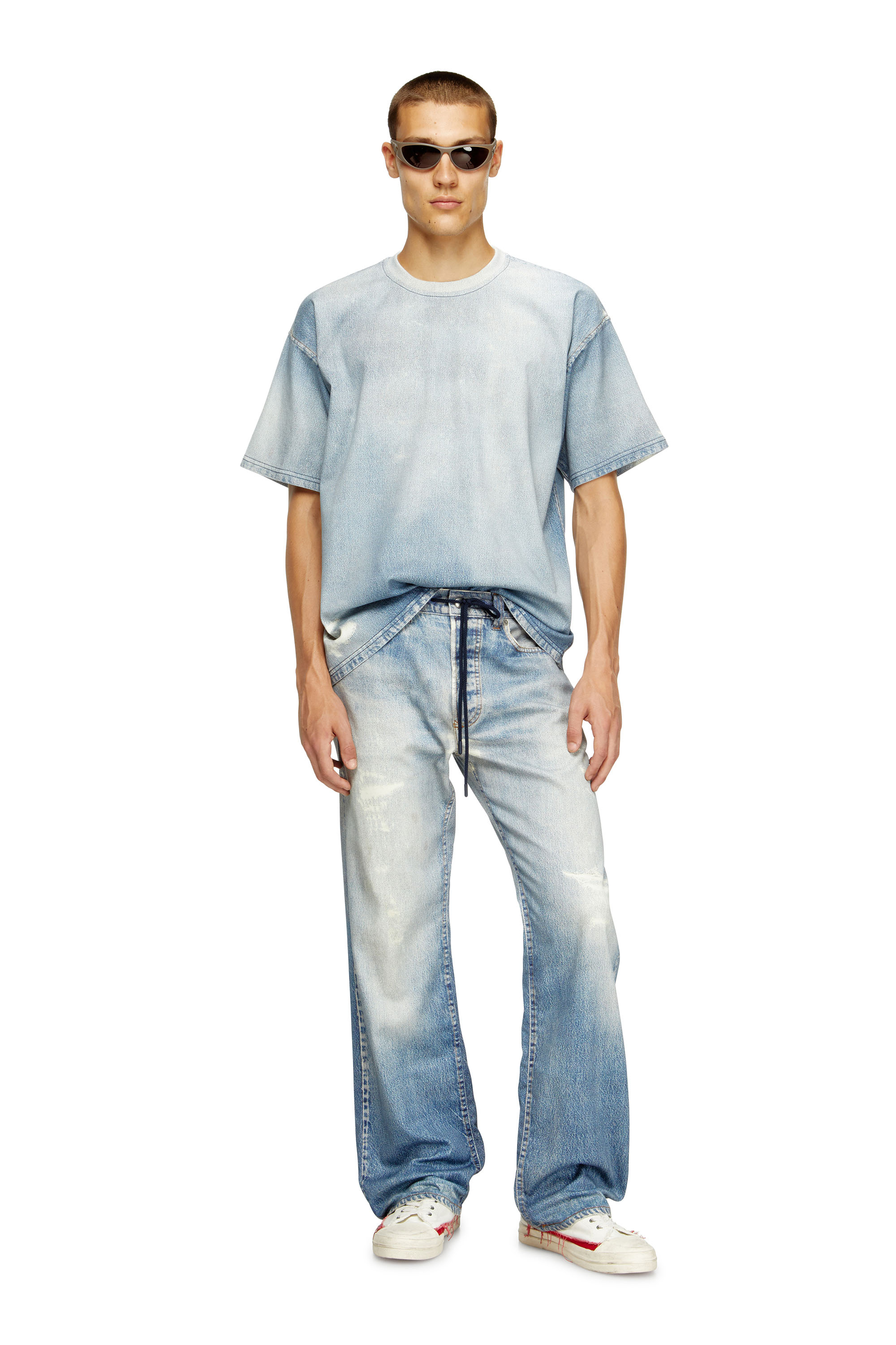 Diesel - D-BOX JOGG, Man's T-shirt in printed bleach-effect JoggJeans in Light Blue - 2