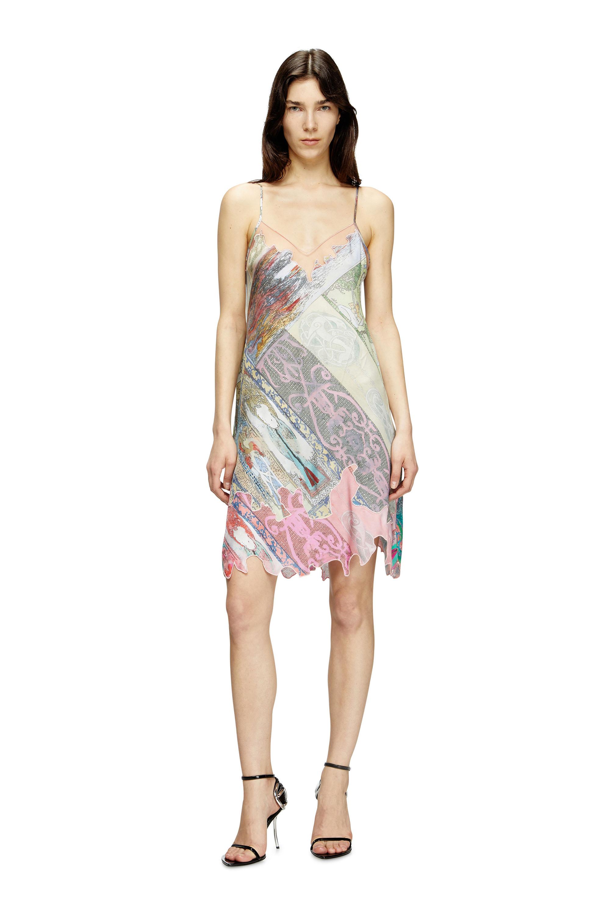 Diesel - D-ARIA, Woman's Viscose slip dress with Heraldic print in Green/Pink - 2