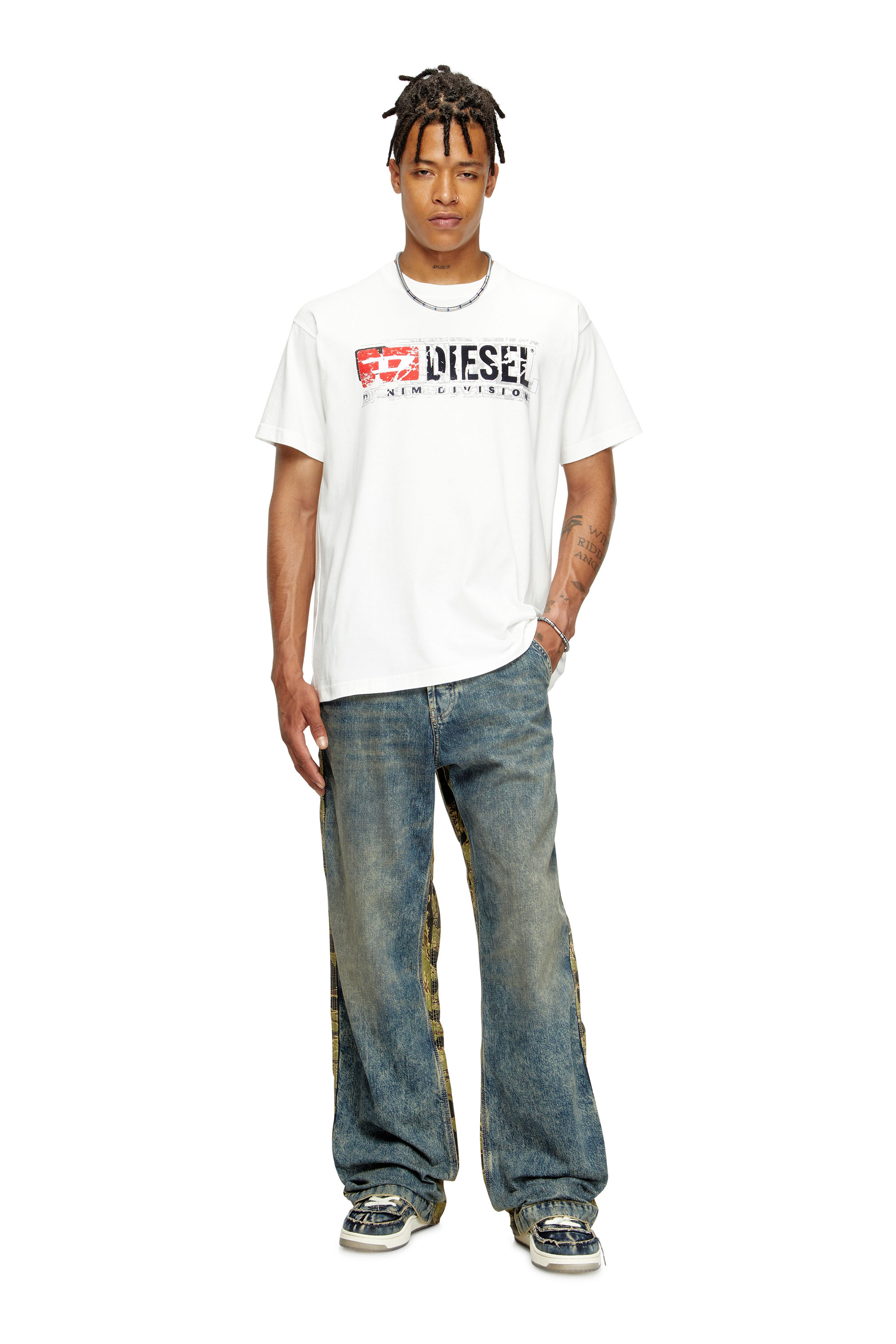 Diesel - T-NORM-T6, Man's T-shirt with flocked Diesel Denim Division logo in White - 2