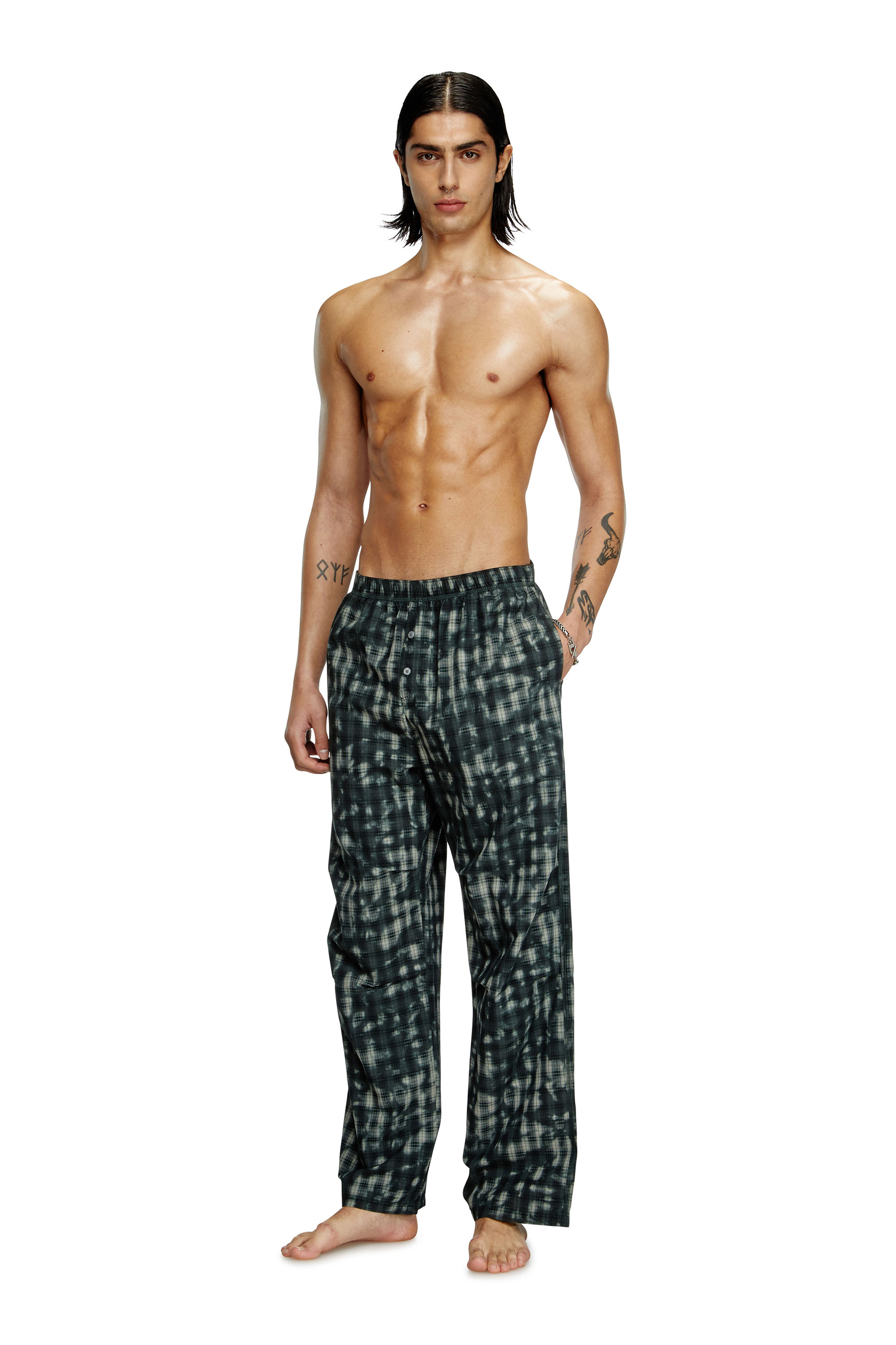 Diesel - VINCE-UTLT, Unisex's Pyjama bottoms with check print in Dark Green - 1