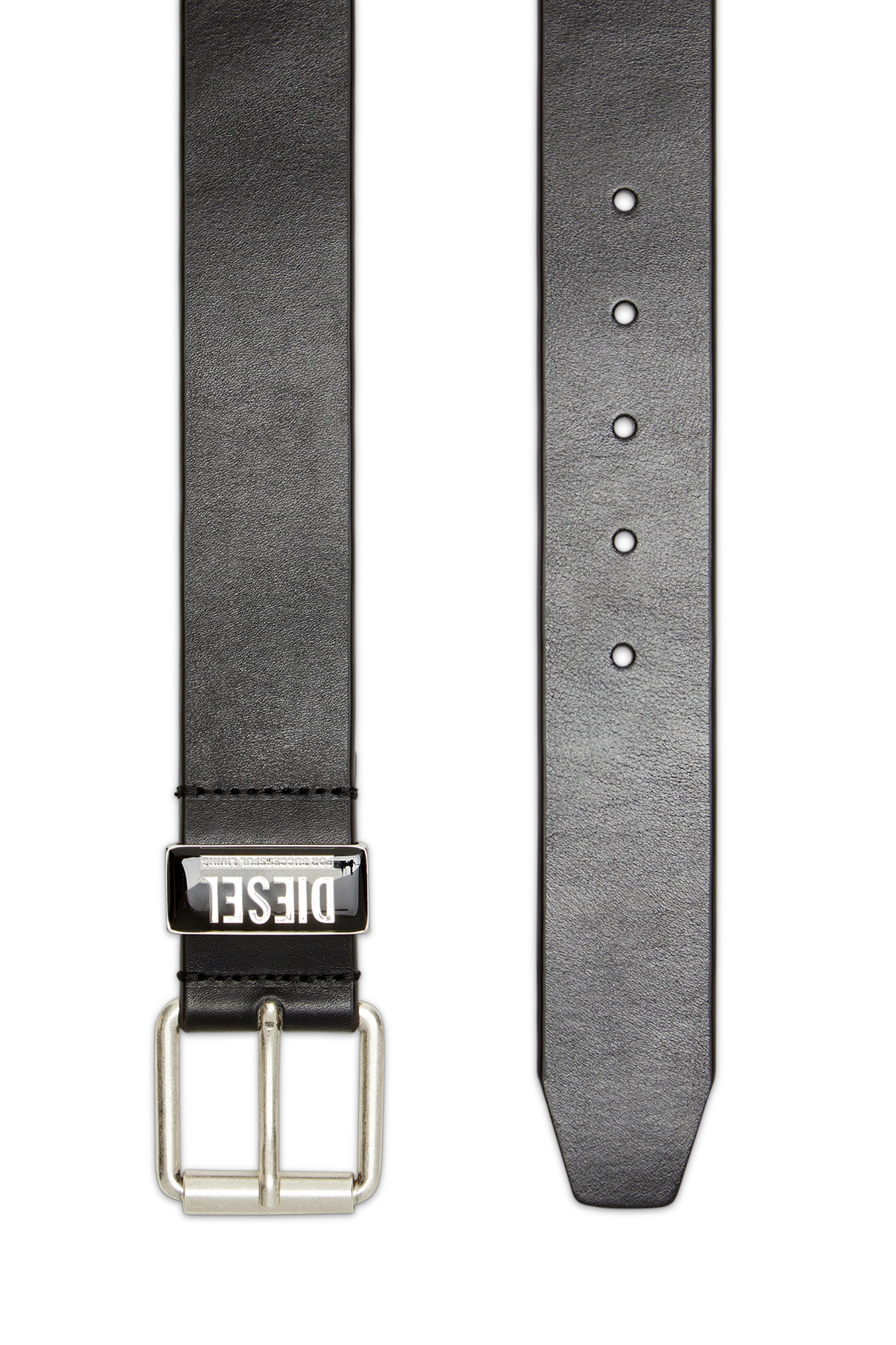Diesel - B-GLOSSY LOOP 40, Man's 3.9cm leather belt with enamelled logo loop in Black - 2