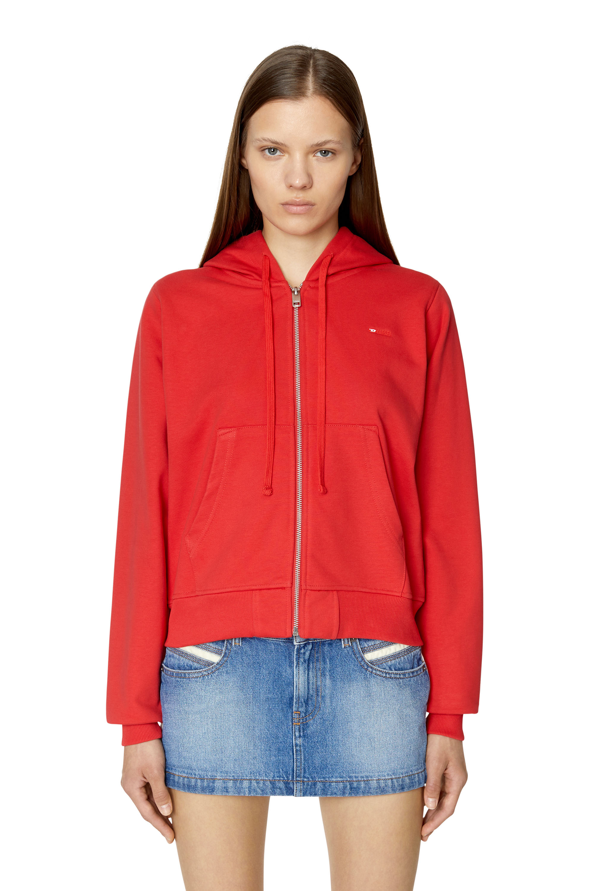 Diesel - F-REGGY-HOOD-ZIP-MICRODIV, Woman Hoodie with embroidered micro logo in Red - Image 1