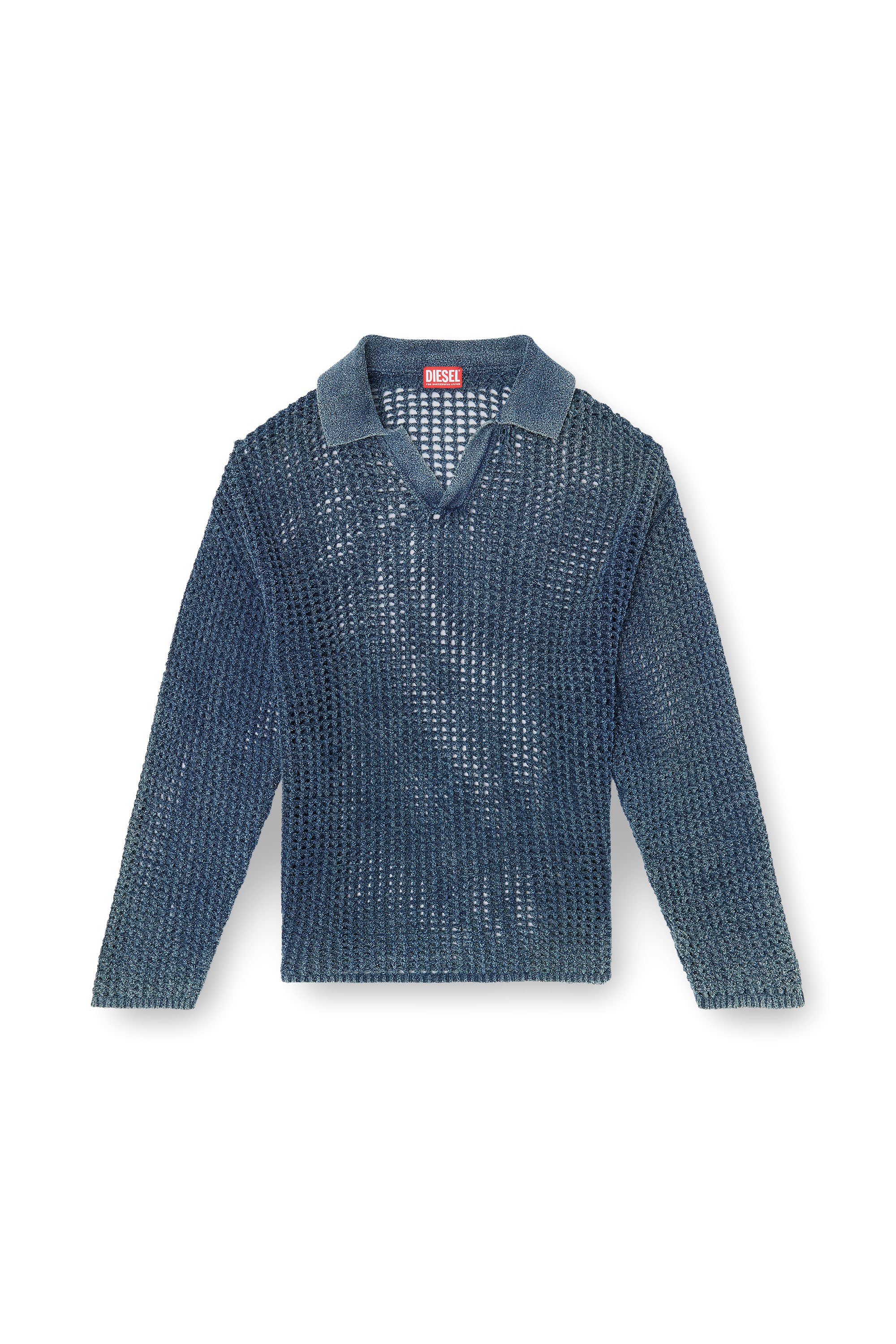 Diesel - K-SQUARED, Man's Open-knit polo jumper in denim yarn in null - 3