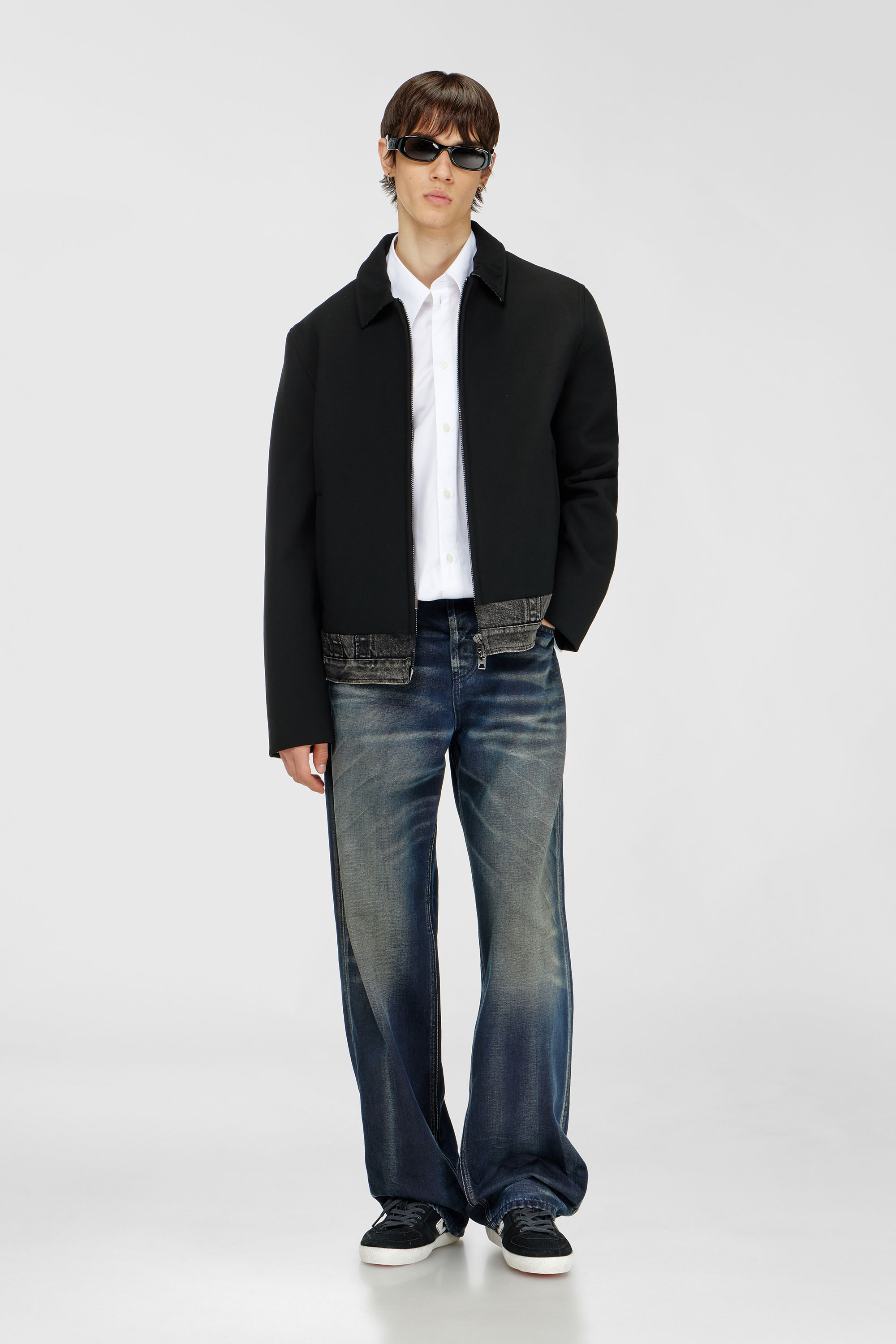 Coach jacket with denim section