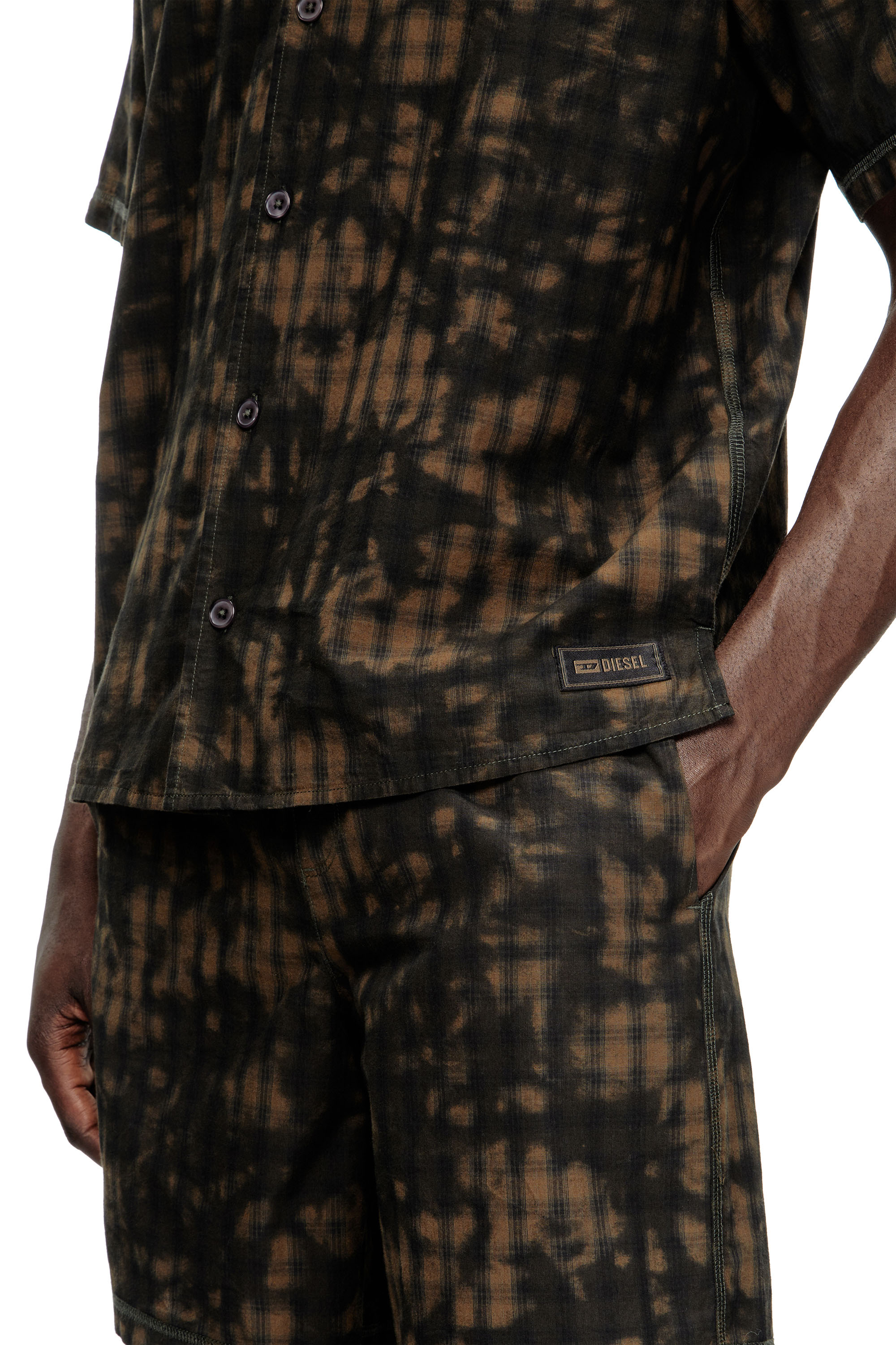 Diesel - SET-HORIEN-UTLT, Man's Short pyjamas in cloudy-print check cotton in Olive Green - 5