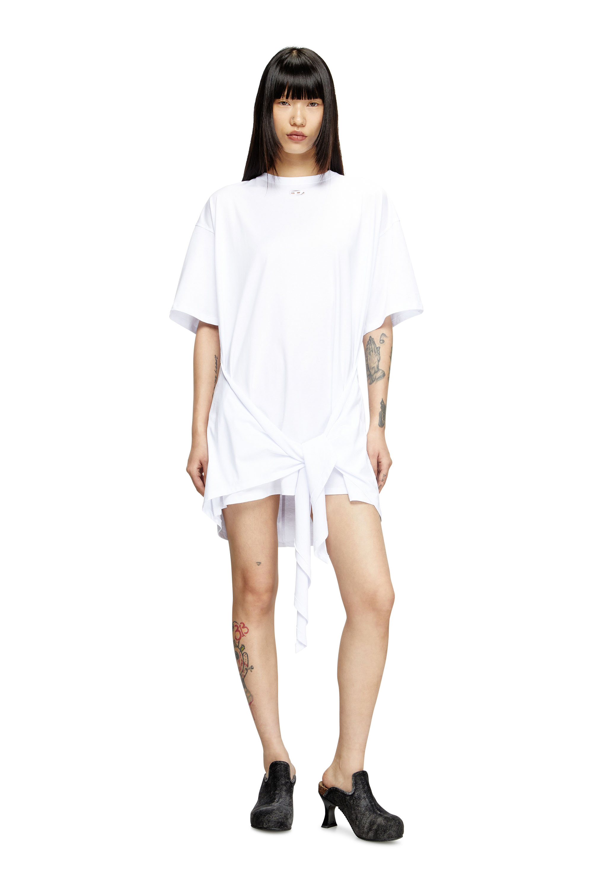 D-EIVOR, White Diesel - D-EIVOR, Woman's T-shirt dress with tie front in White - 3
