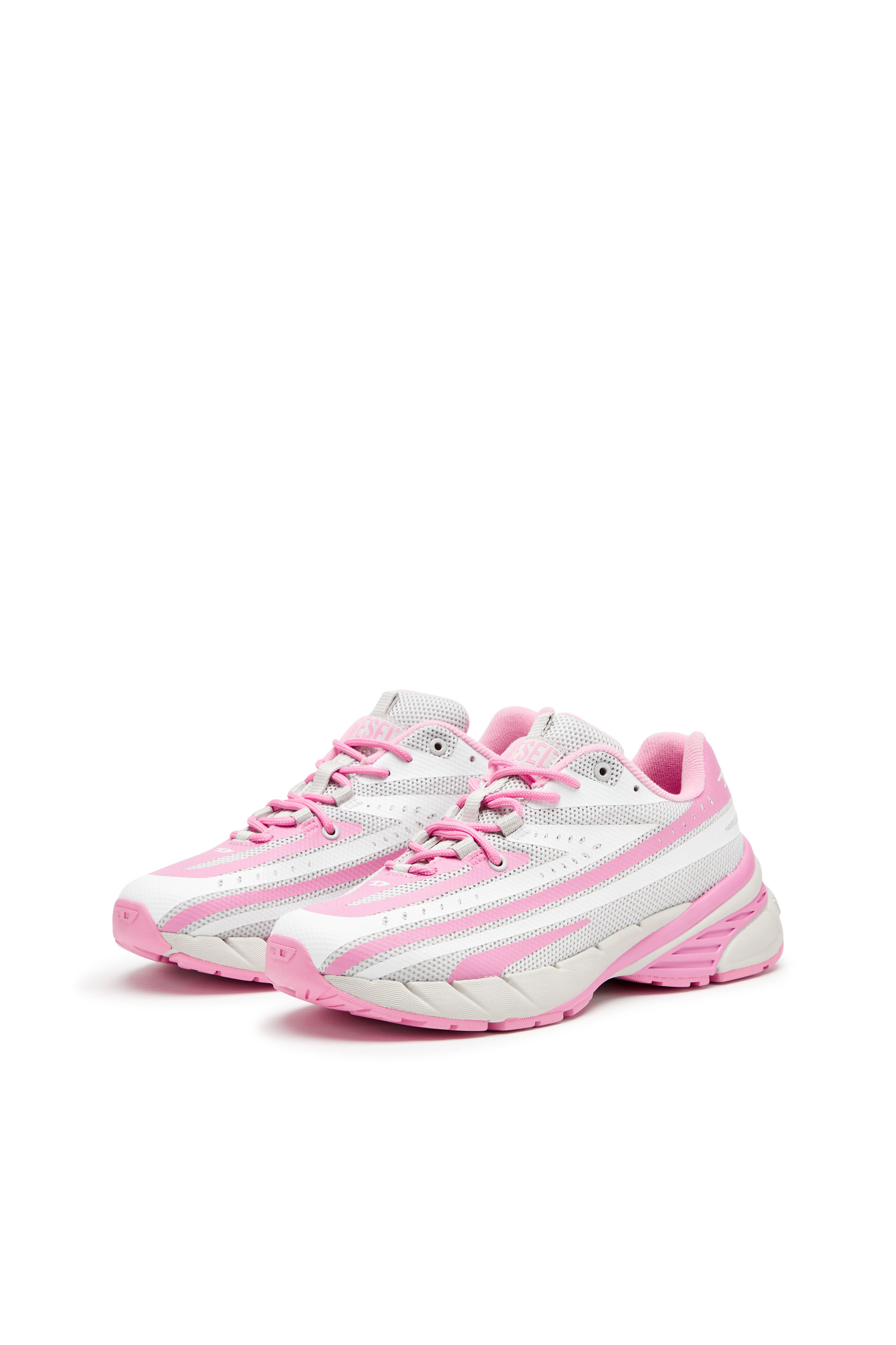 D-AIRSPEED LOW W, Pink/White Diesel - D-AIRSPEED LOW W, Woman's D-Airspeed Low-Striped sneakers in coated mesh in Pink/White - 9