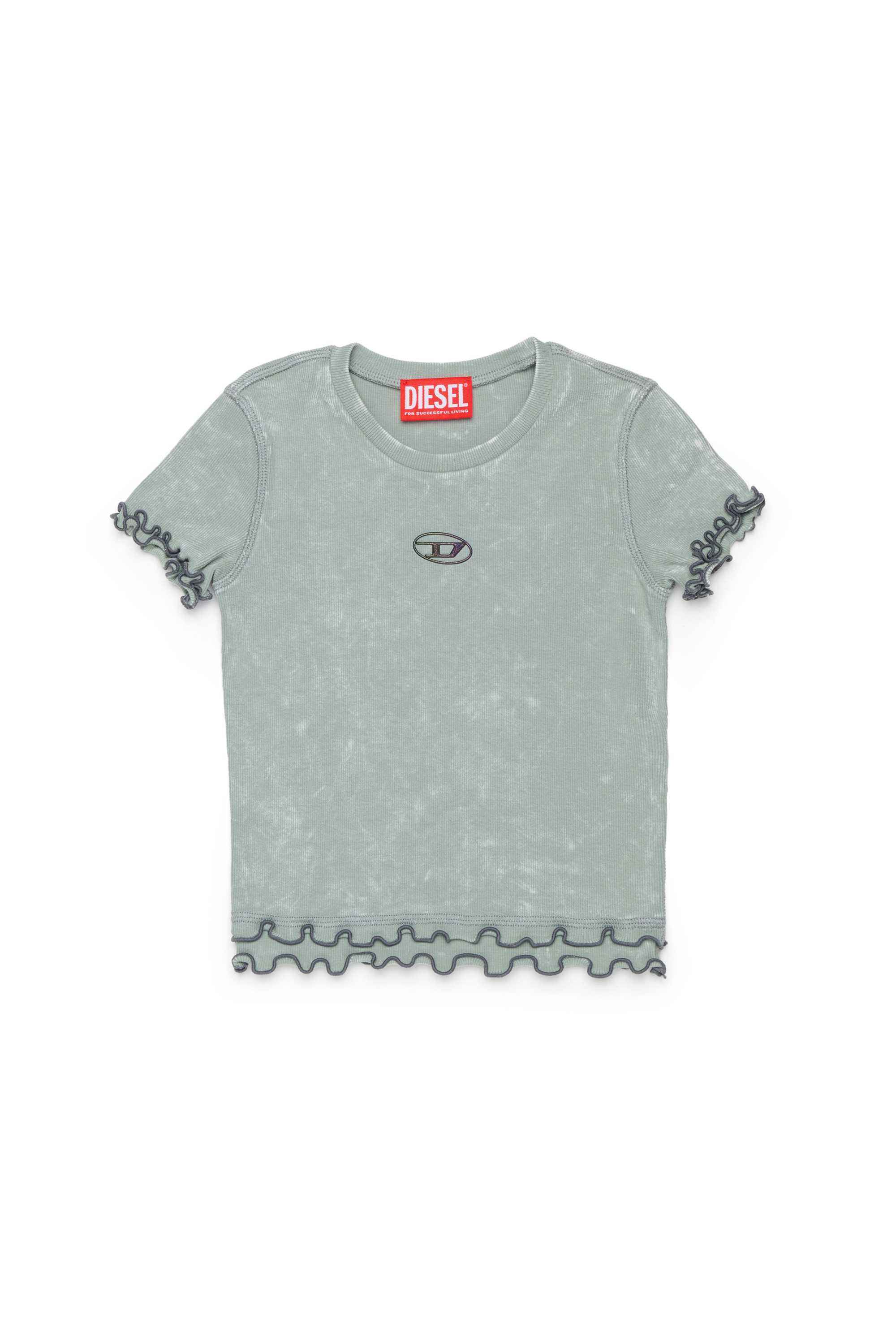 Diesel - TAILIA, Woman's Ribbed T-shirt with frills in Grey - 1