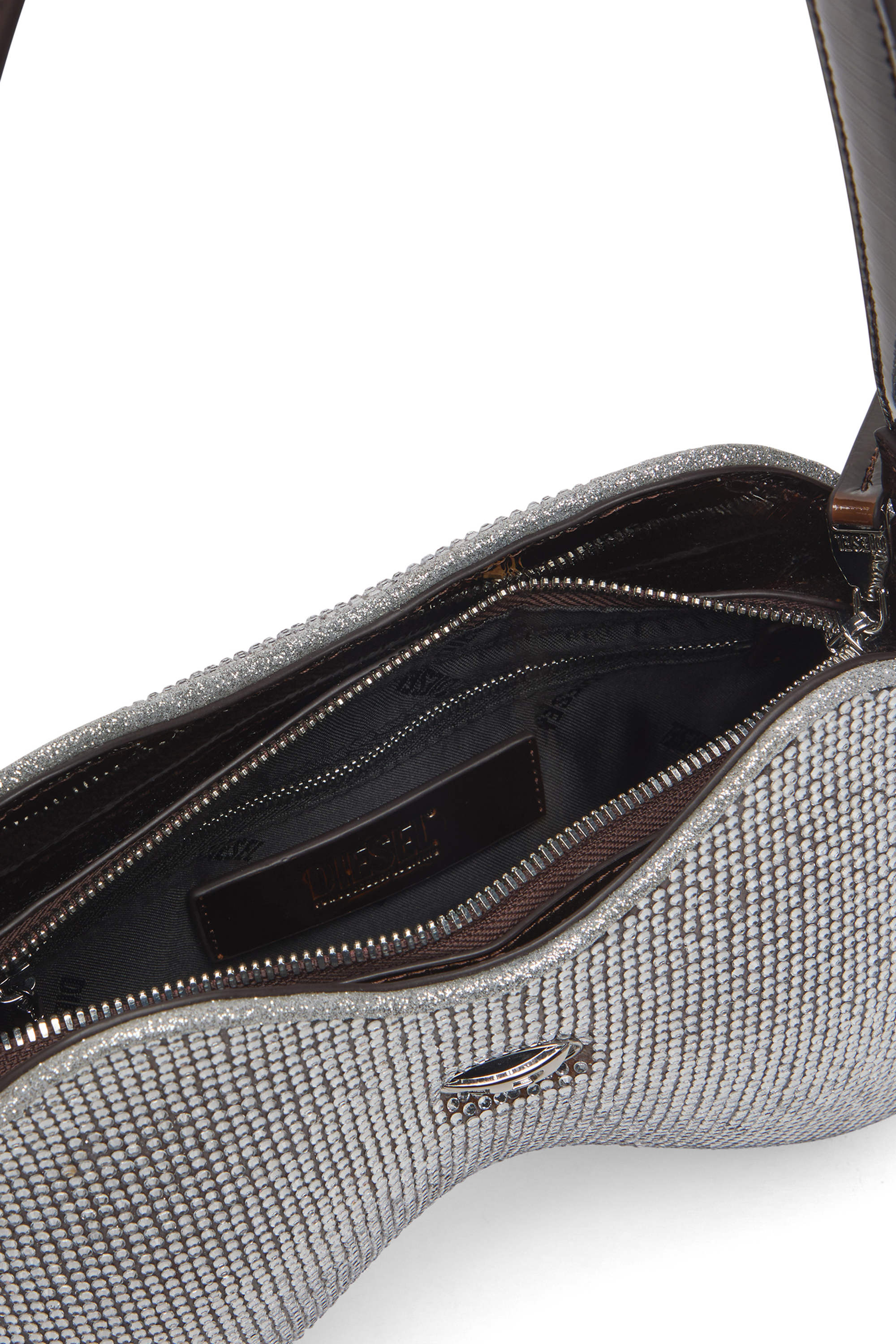 DOUBLE-D SHOULDER, Silver Diesel - DOUBLE-D SHOULDER, Woman's Double-D-Shoulder bag with all-over crystals in Silver - 5