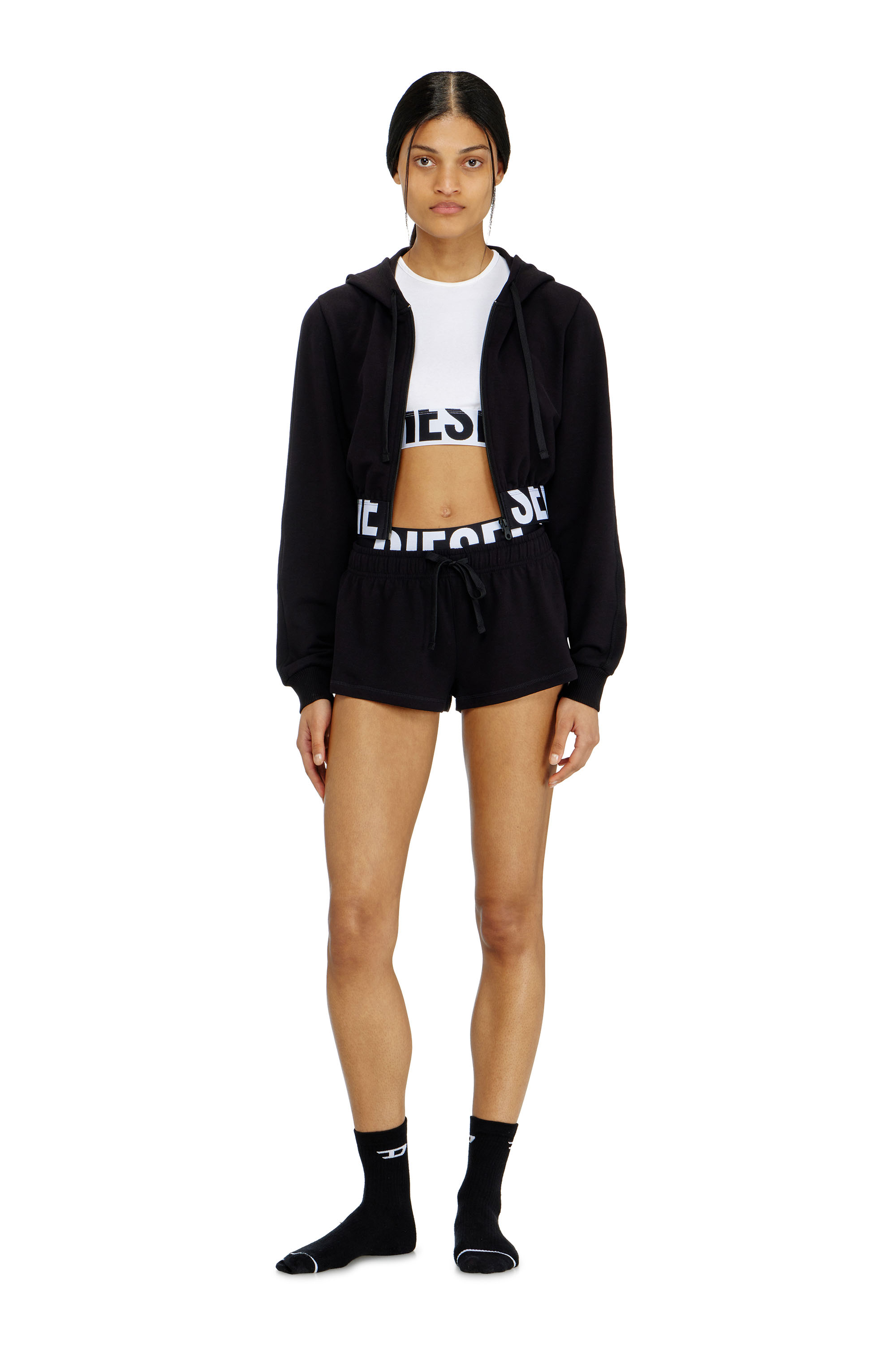 Diesel - MIRANDA-D-POP, Woman's Short pants in cotton Terry with Diesel logo in Black - 1