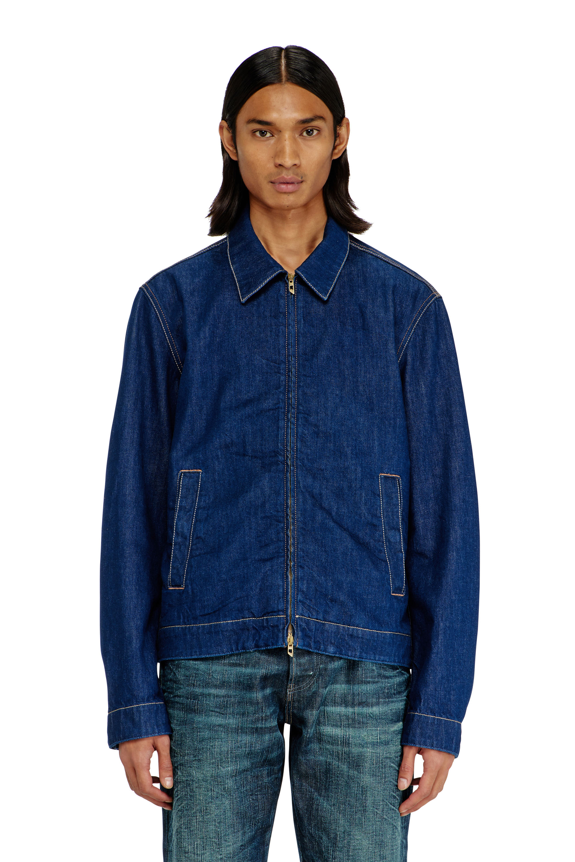 Diesel - D-ROHE, Man's Coach jacket in rinse denim in Dark Blue - 1