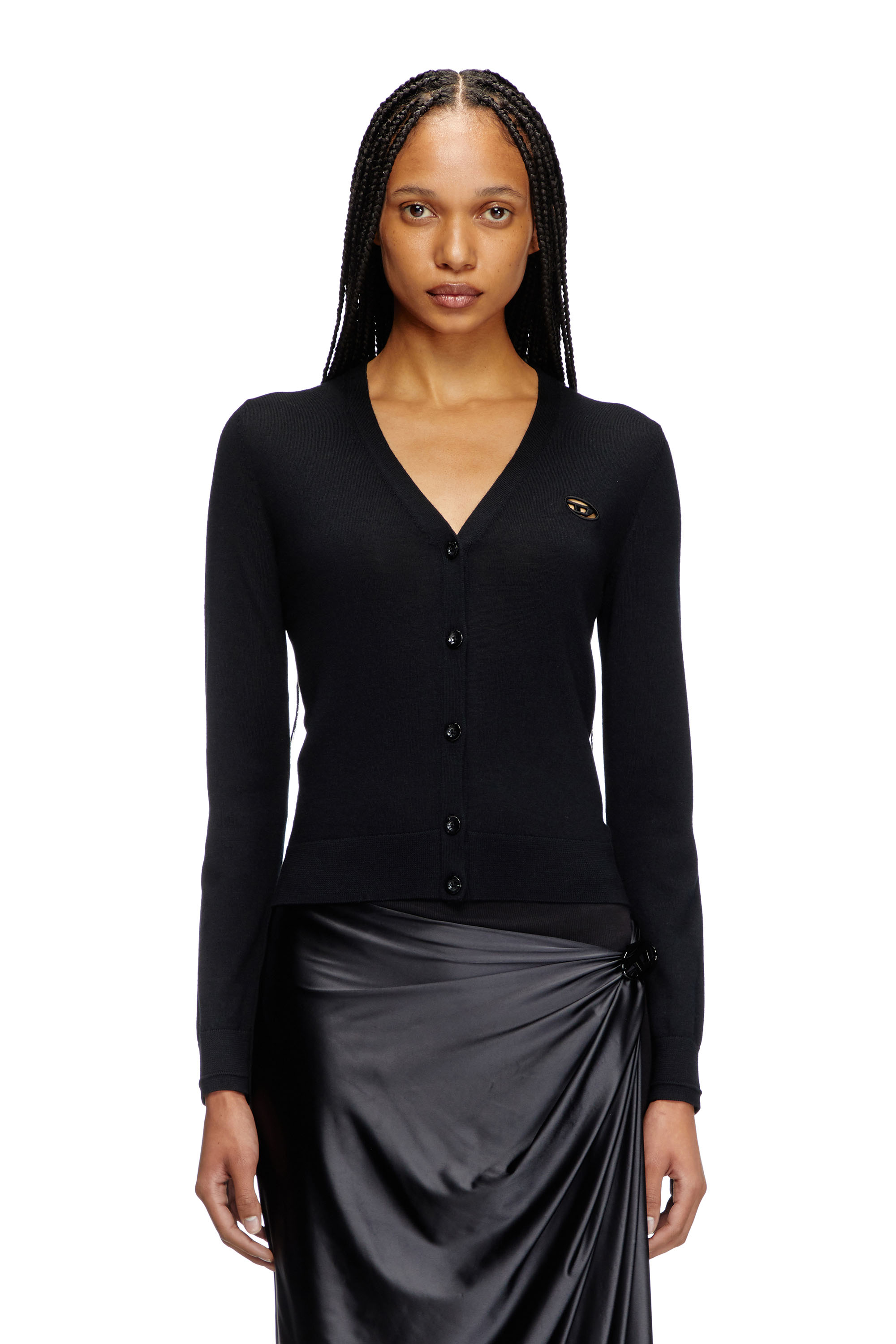 M-ALIMA, Black Diesel - M-ALIMA, Woman's Wool cardigan with cut-out logo in Black - 3