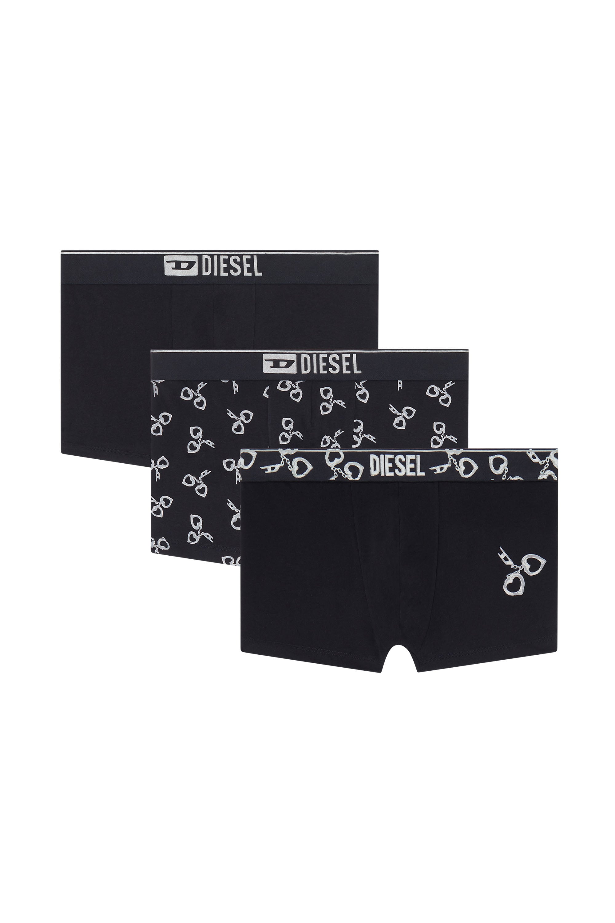 Diesel - DAMIEN-GFT-3PACK, Man's Three-pack boxer briefs with handcuff motif in Black - 1