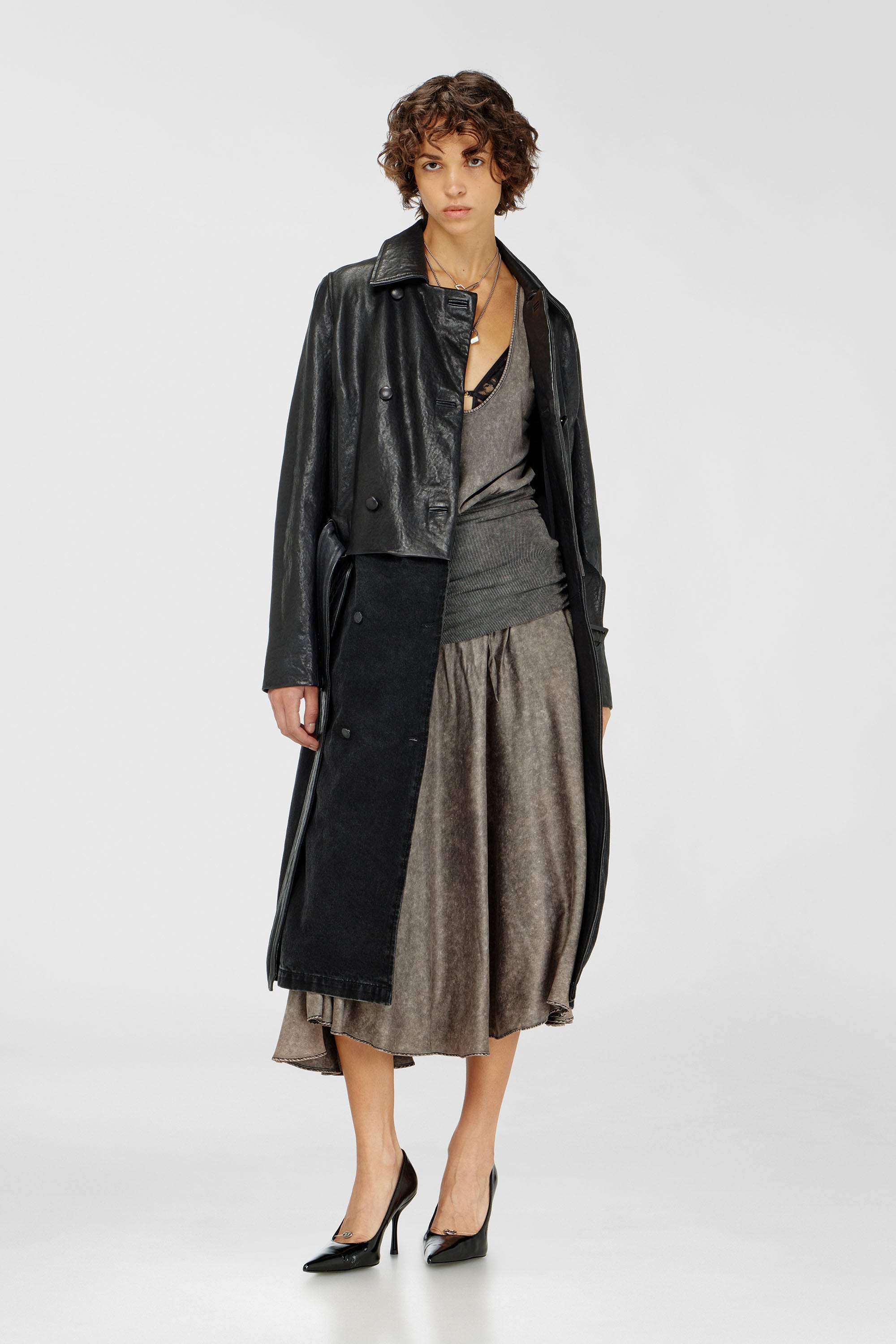 Diesel - D-SYA, Woman's Midi dress with twisted waist section in Dark grey - 2