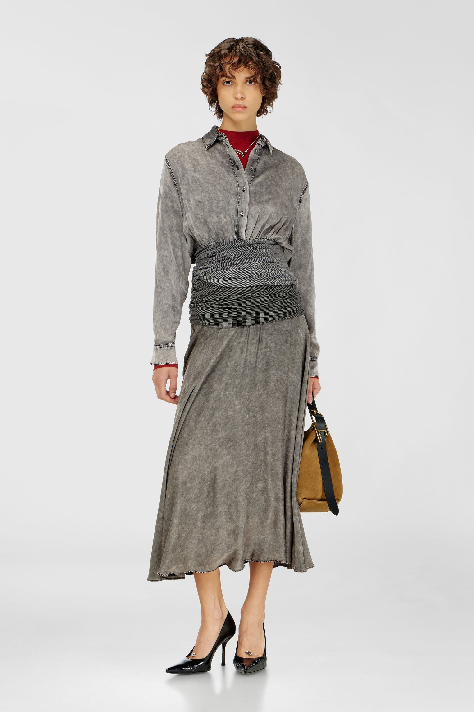 Satin shirt with twisted waist section