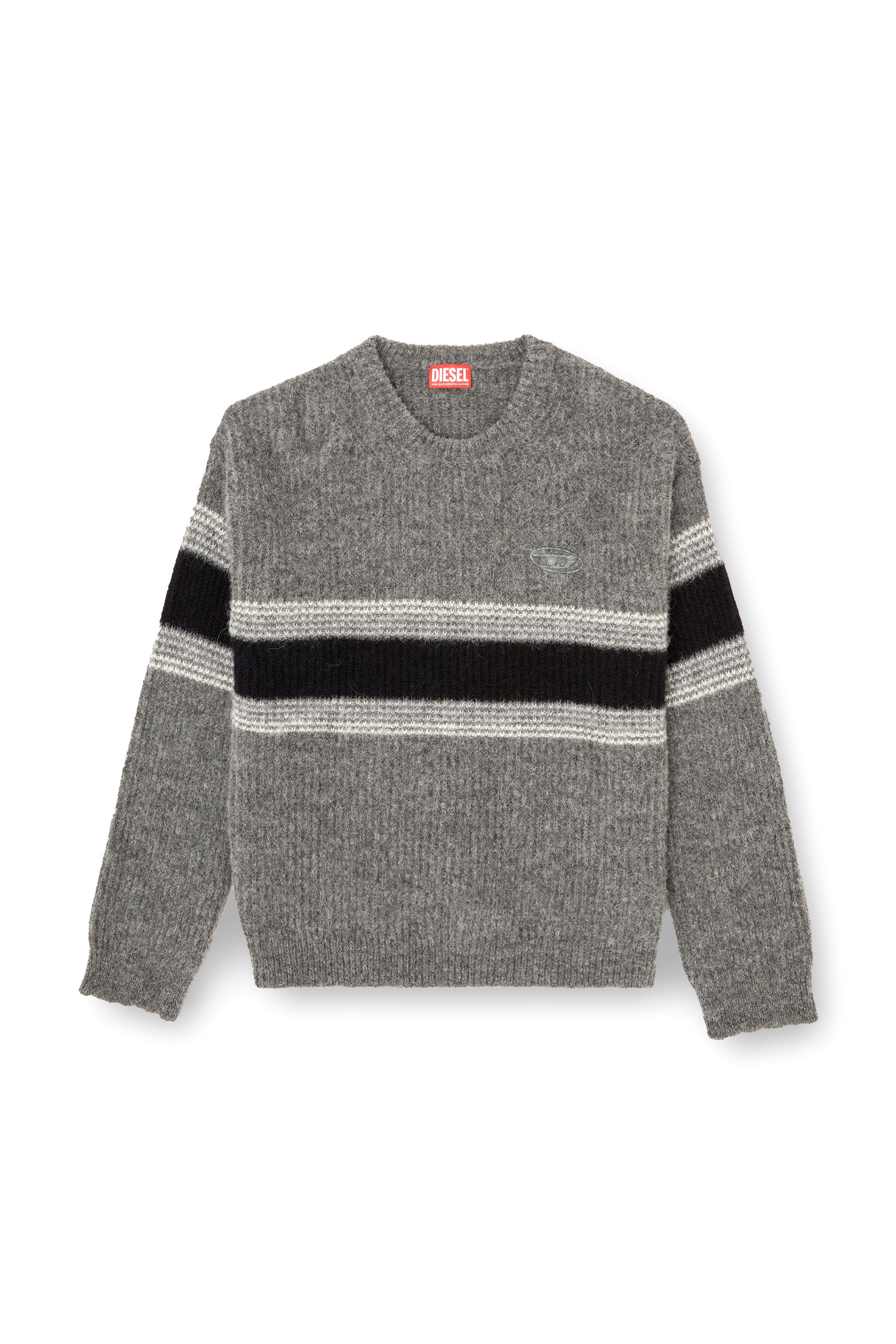 Diesel - K-SOREN, Man's Striped jumper in alpaca blend in Grey/Black - 2