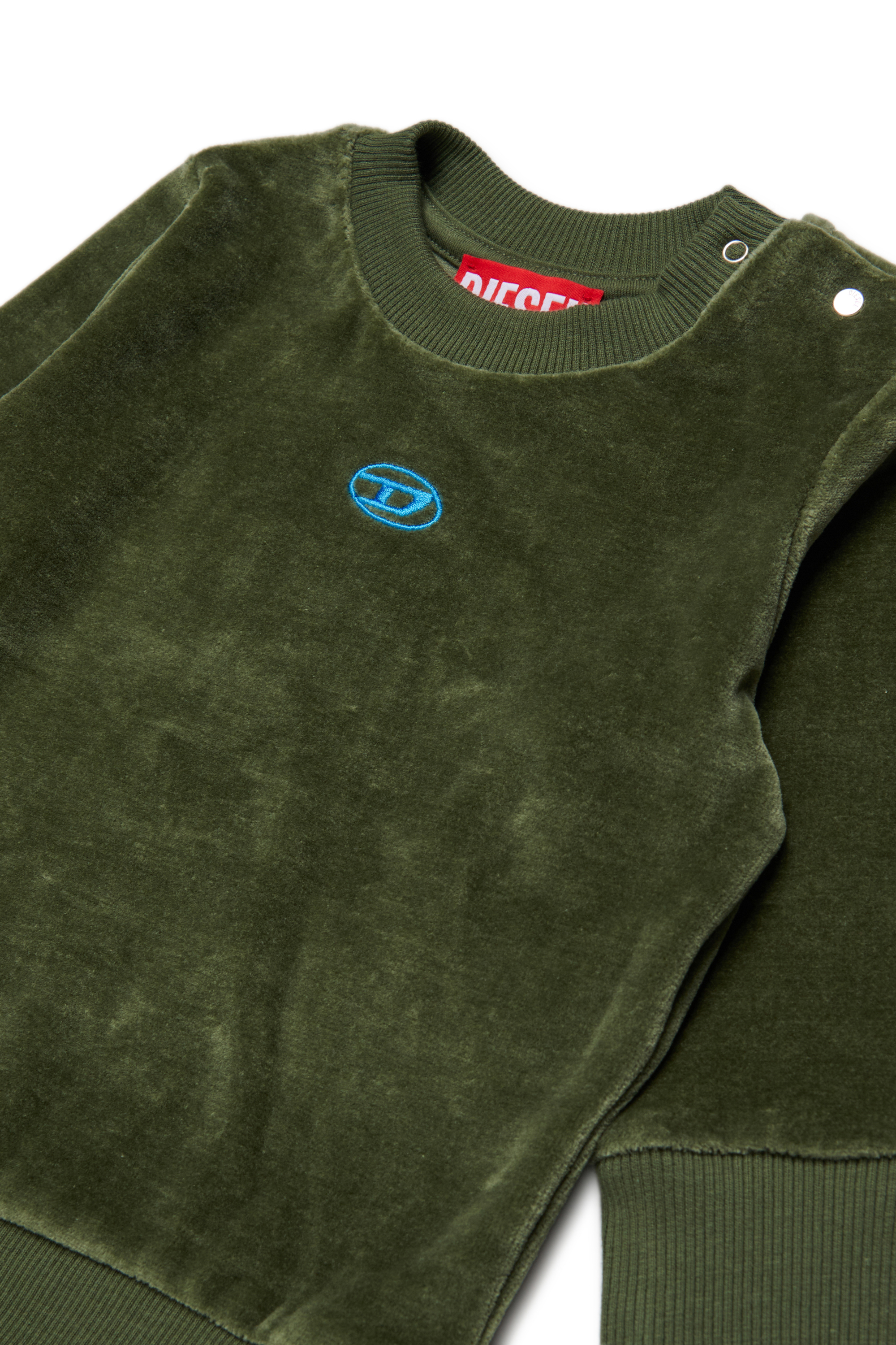 Diesel - SHENIB, Man's Velvet sweatshirt with Oval D embroidery in Green - 3