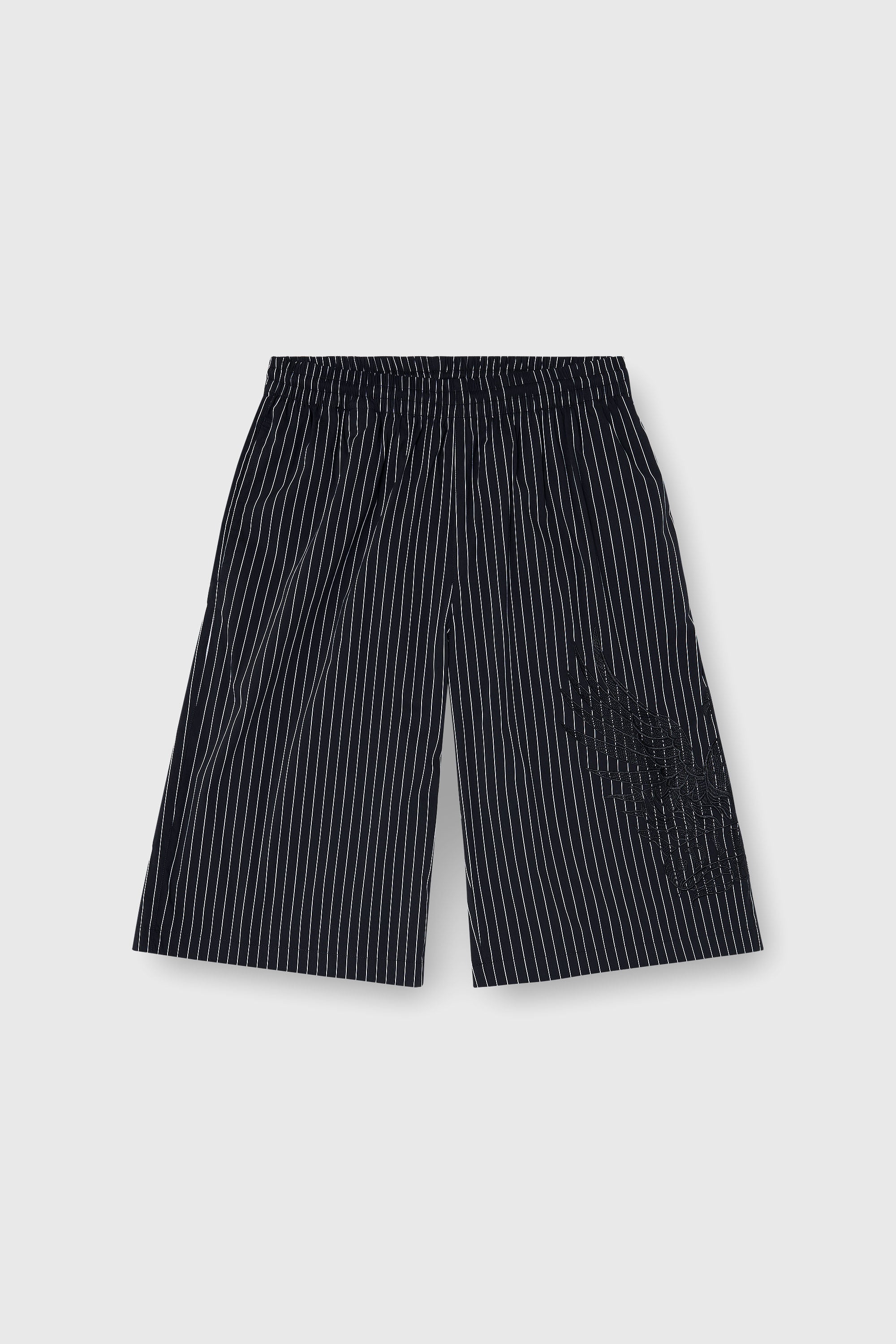 Diesel - P-THEO-SHORT-NJCA, Man's Pinstripe shorts with Phoenix embroidery in Black - 2