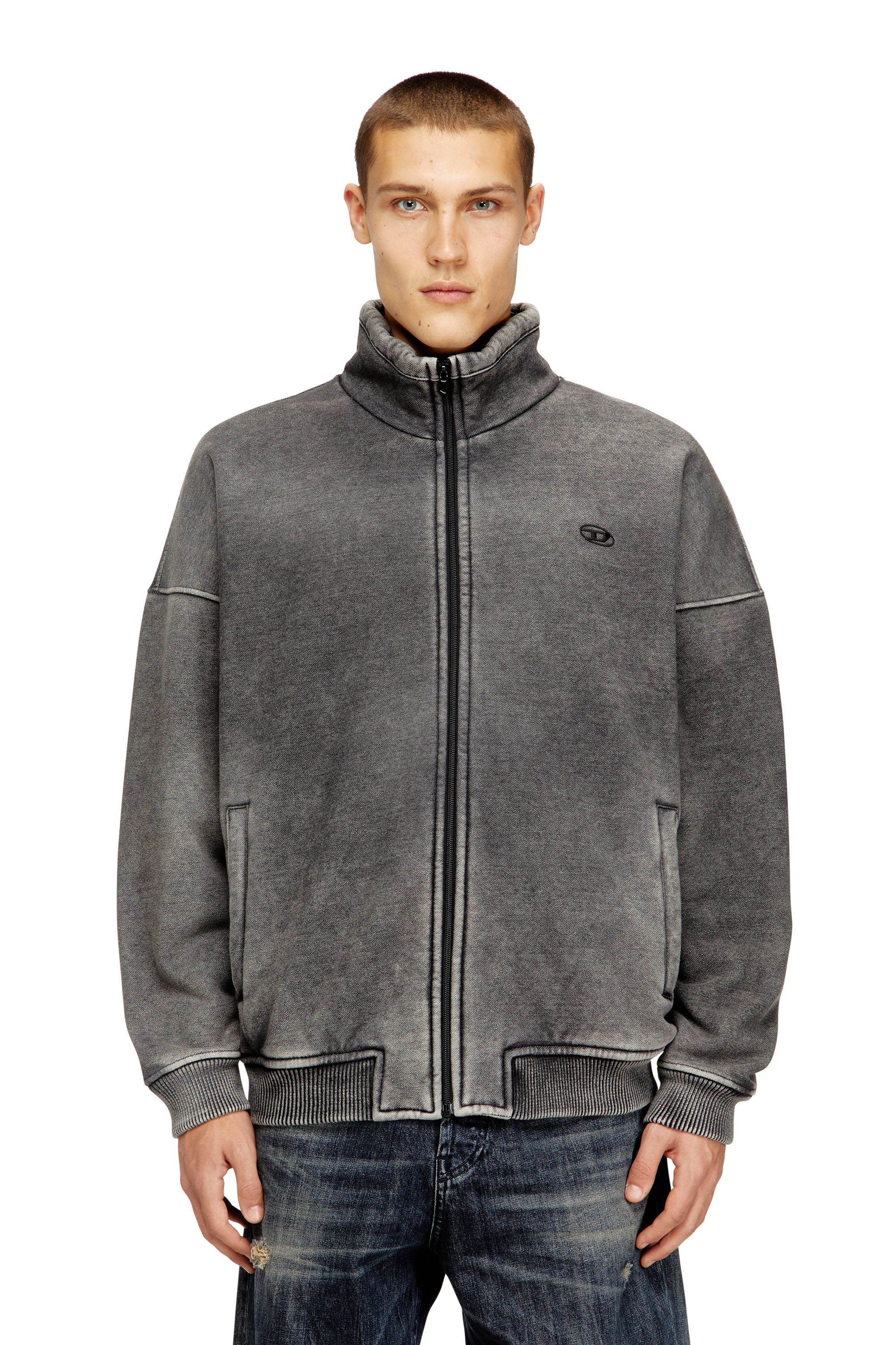 Diesel - S-BATEL-V1, Man's Teddy-lined zip jacket with denim effect in Grey - 1