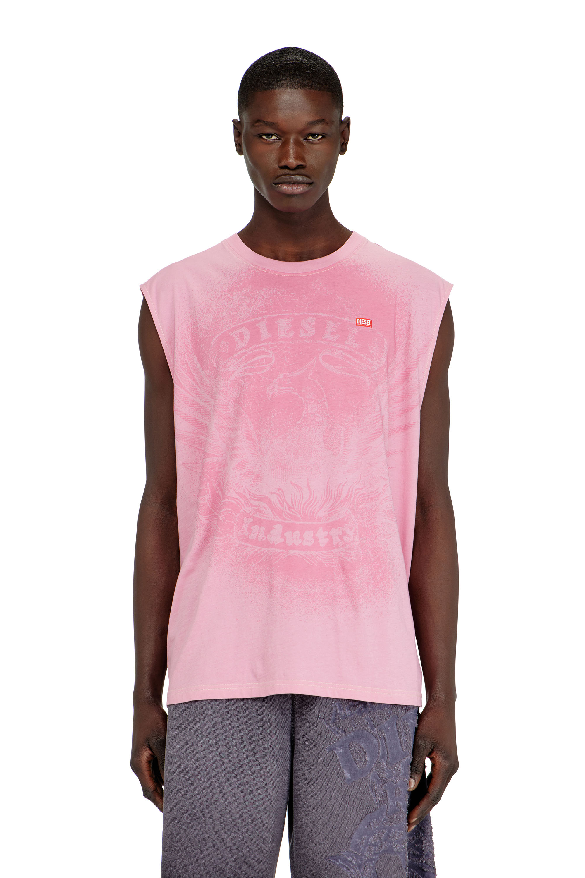 Diesel - T-BOXT-SL-NOTCH, Man's Sleeveless top in cotton with tonal graphic in Pink - 3