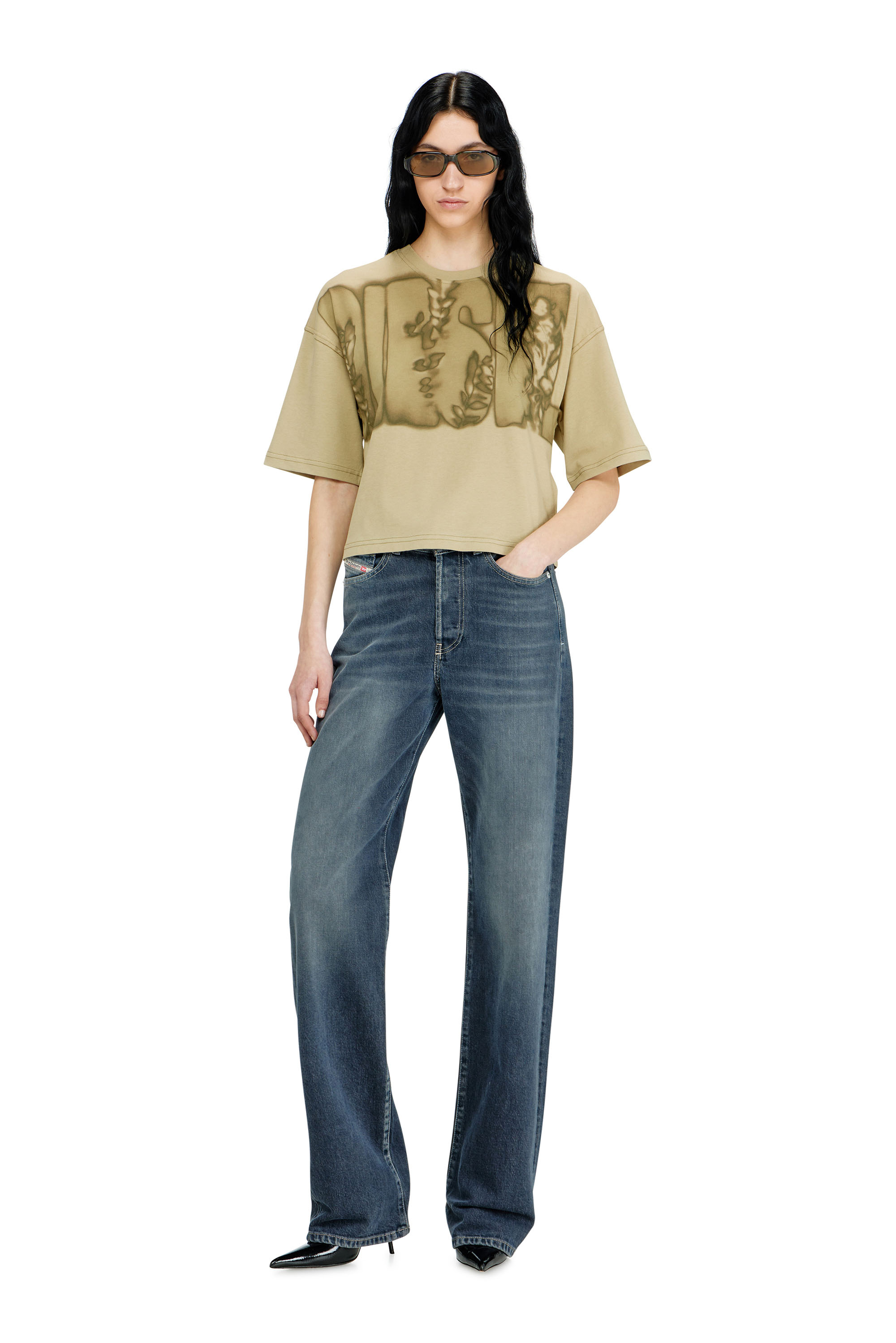 Diesel - T-CROPYN-AA1, Woman's Cropped T-shirt with digital print in Green - 4