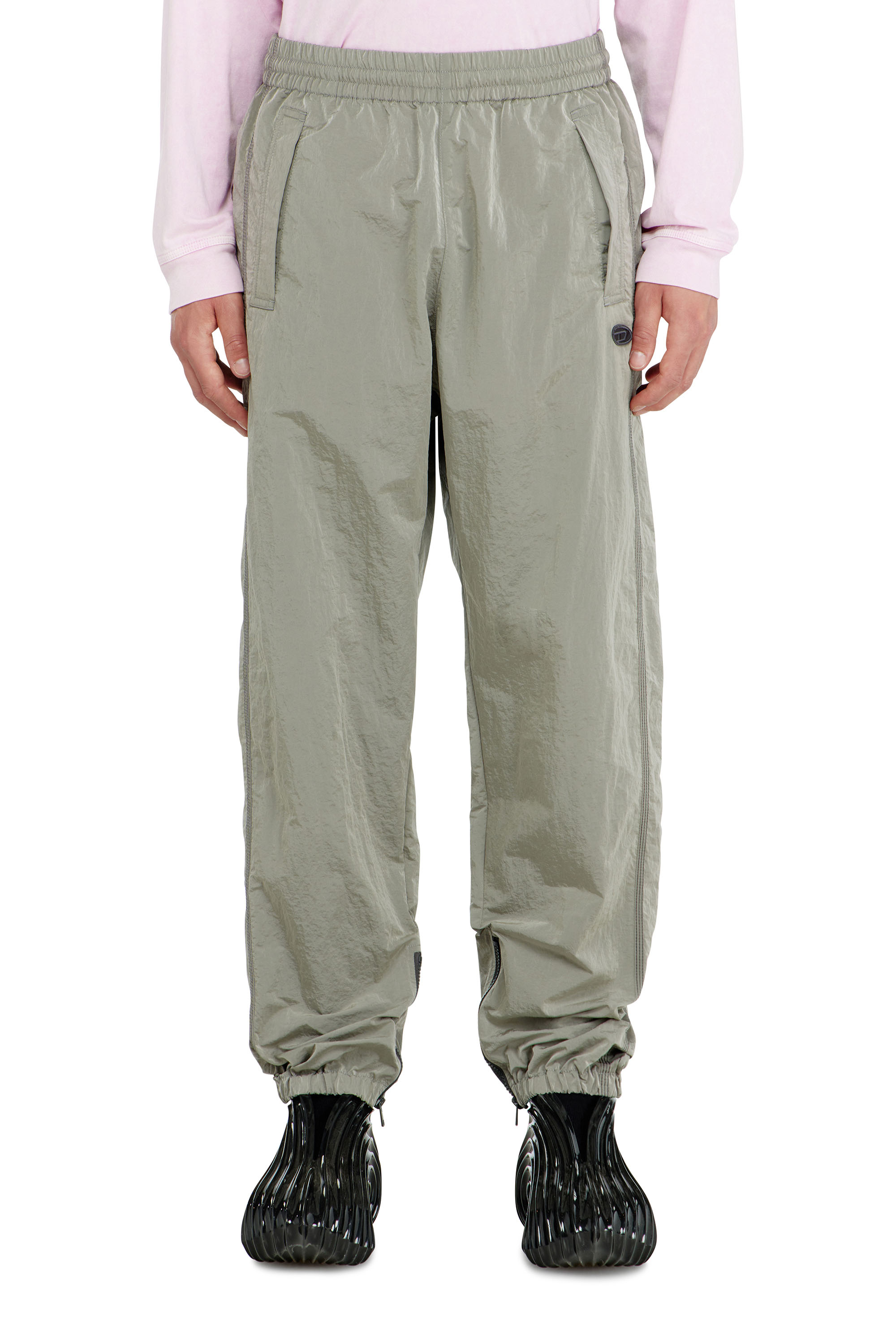 Diesel - P-ANOK, Man's Nylon pants with crinkle effect in Light Grey - 3
