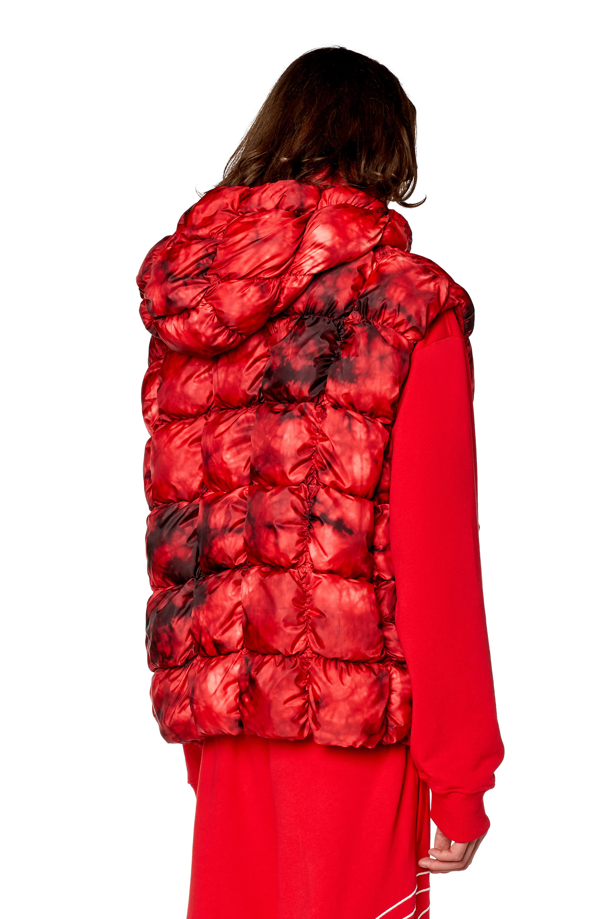 Diesel - W-RALLE-SL, Man's Padded vest jacket with hood in Red - 3