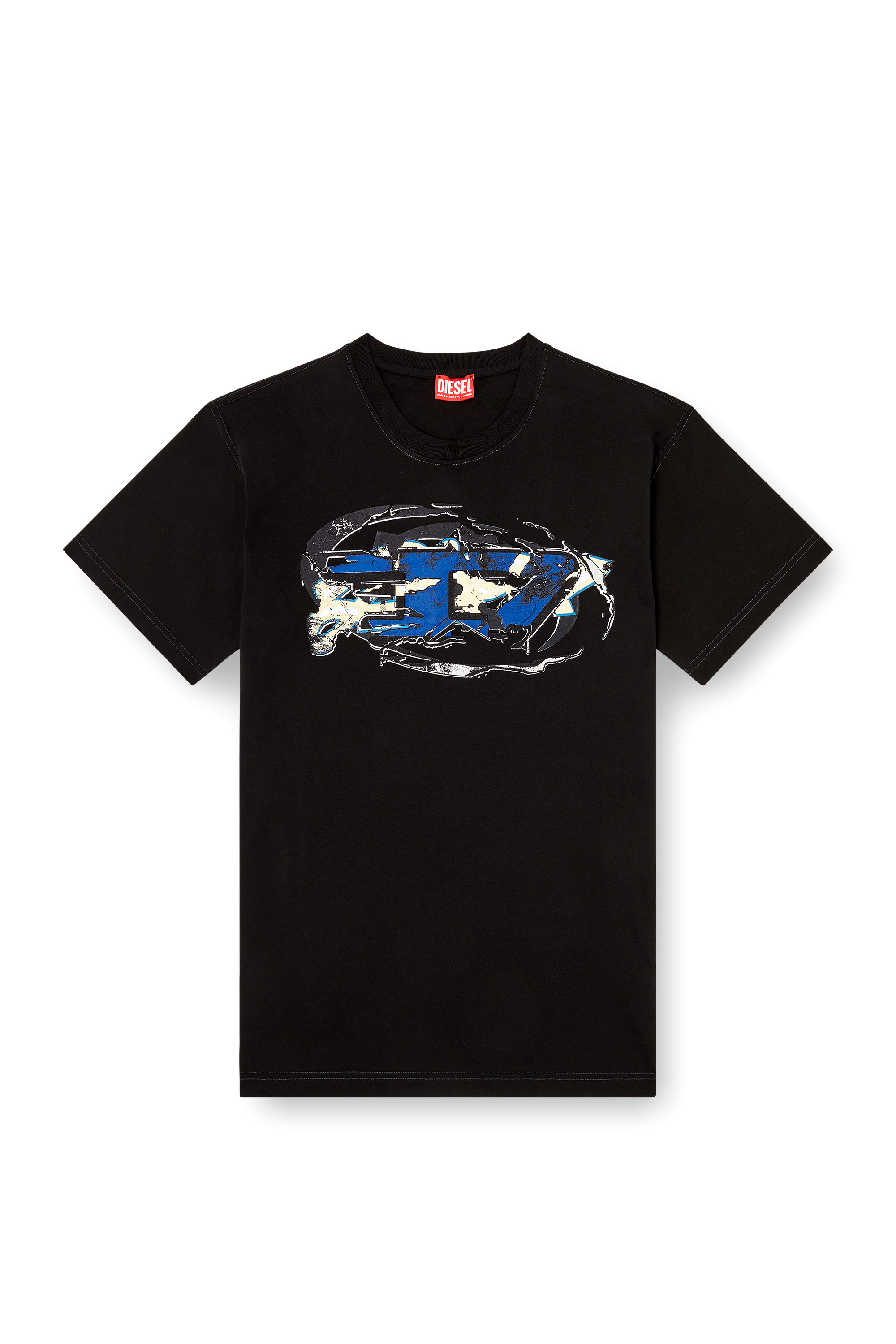 T-NORM-T11, Black Diesel - T-NORM-T11, Man's T-shirt with Oval D logo in Black - 2