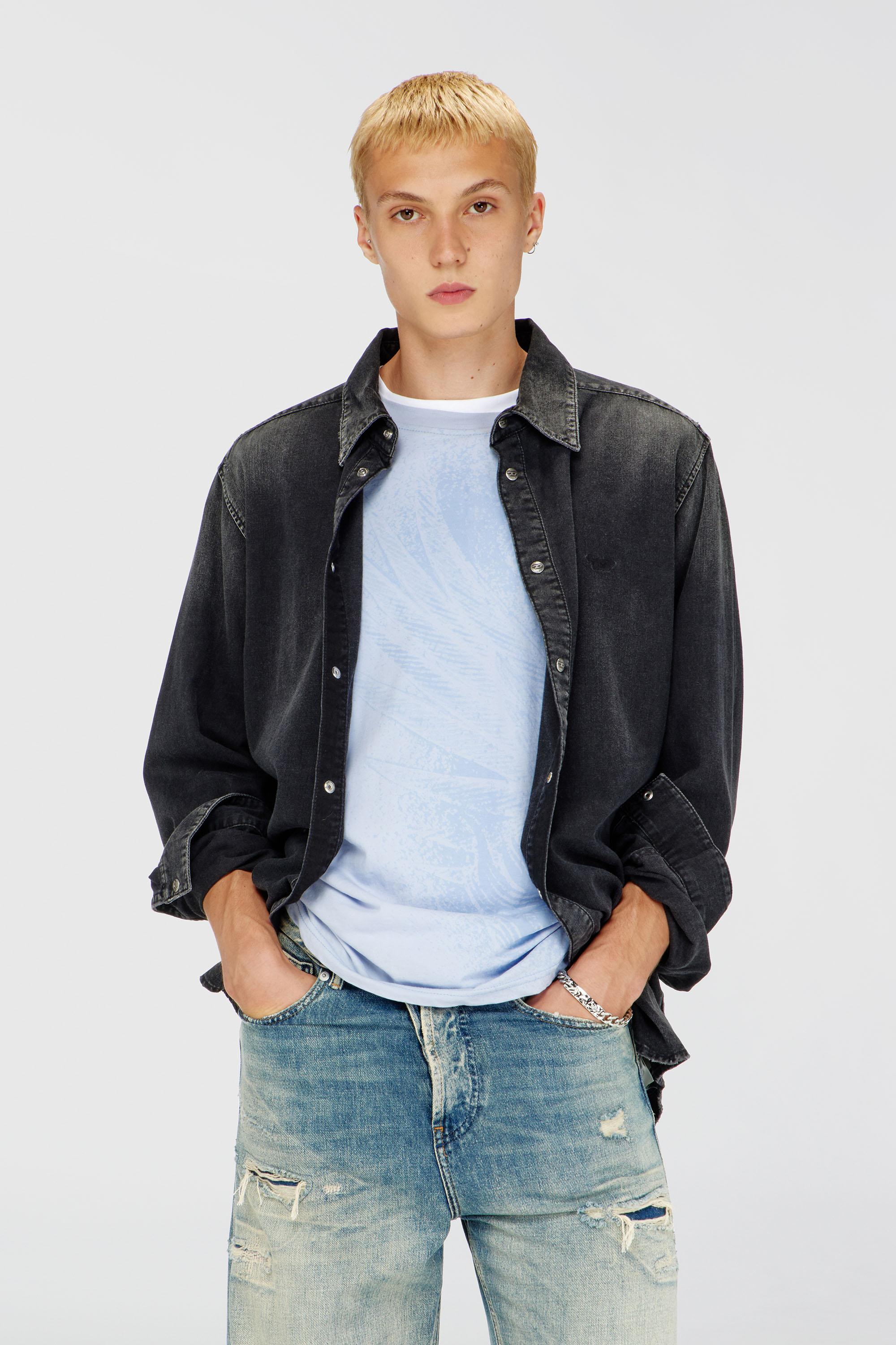 Diesel - D-SIMPLY, Man's Long-sleeve denim shirt in Black - 1