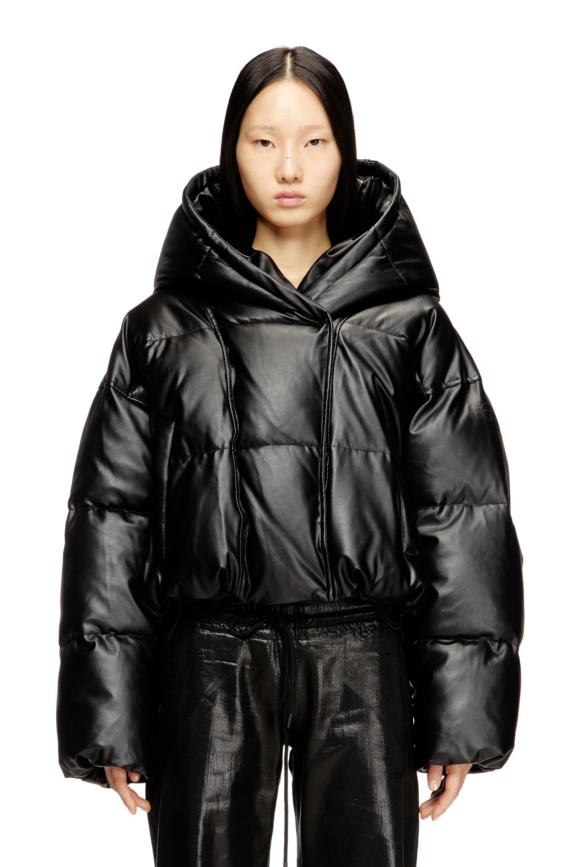 Diesel - W-ILLEY, Woman's Hooded puffer jacket in coated fabric in Black - 3