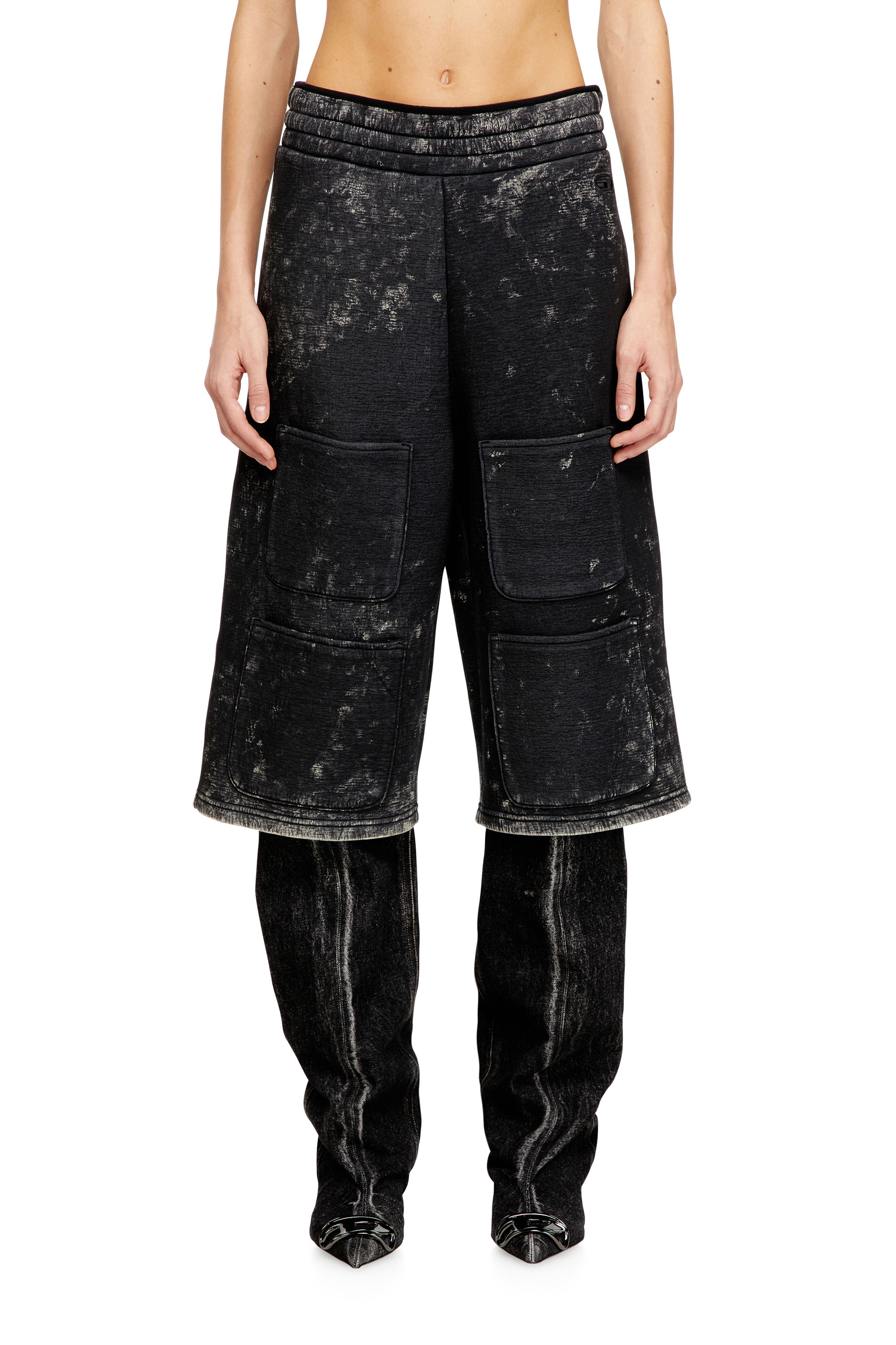 Diesel - S-TYP, Unisex's Wide-leg shorts in marble-effect scuba in Black/Dark grey - 1