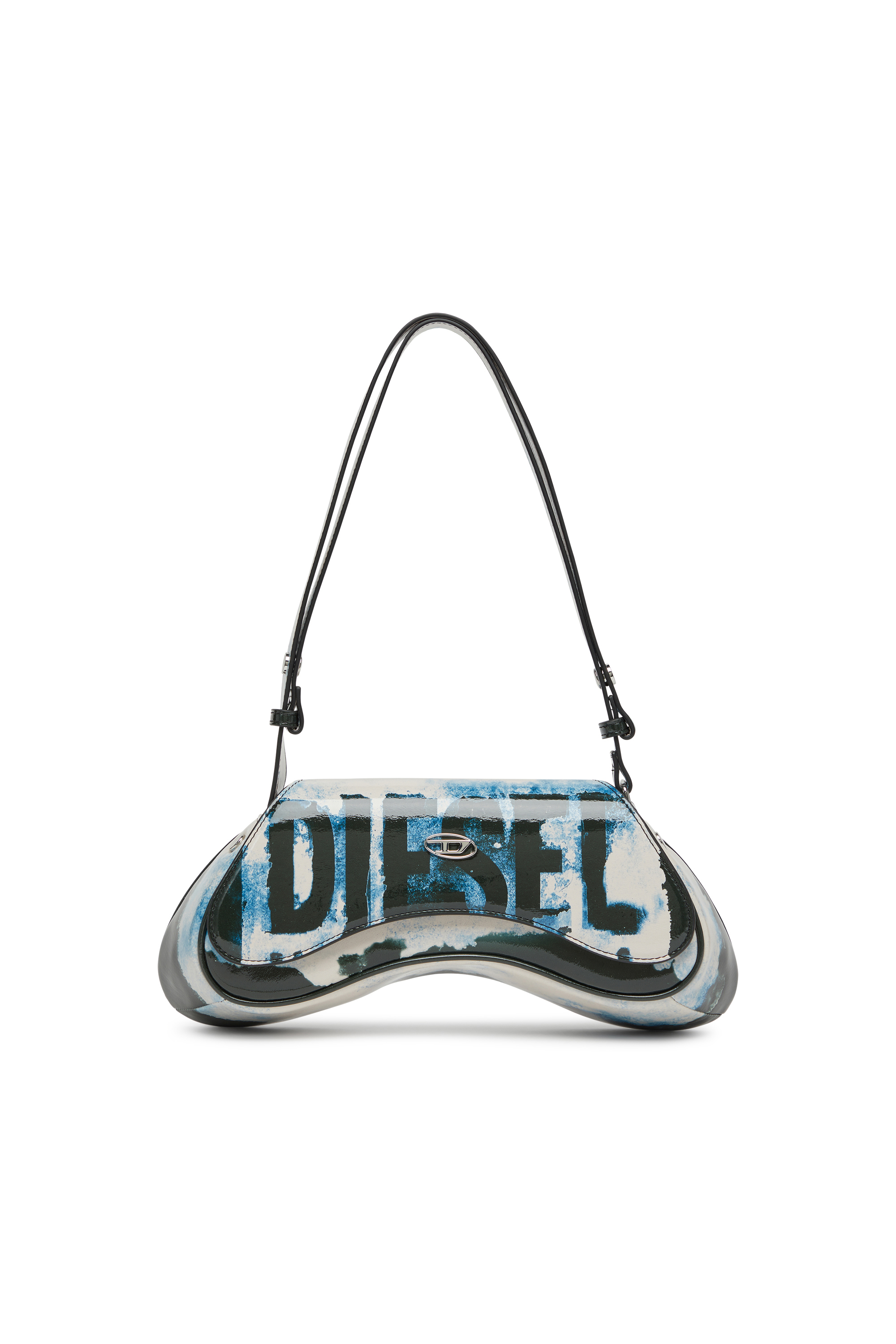 Diesel - PLAY CROSSBODY, Woman's Play-Shoulder bag in printed glossy PU in White/Black - 1