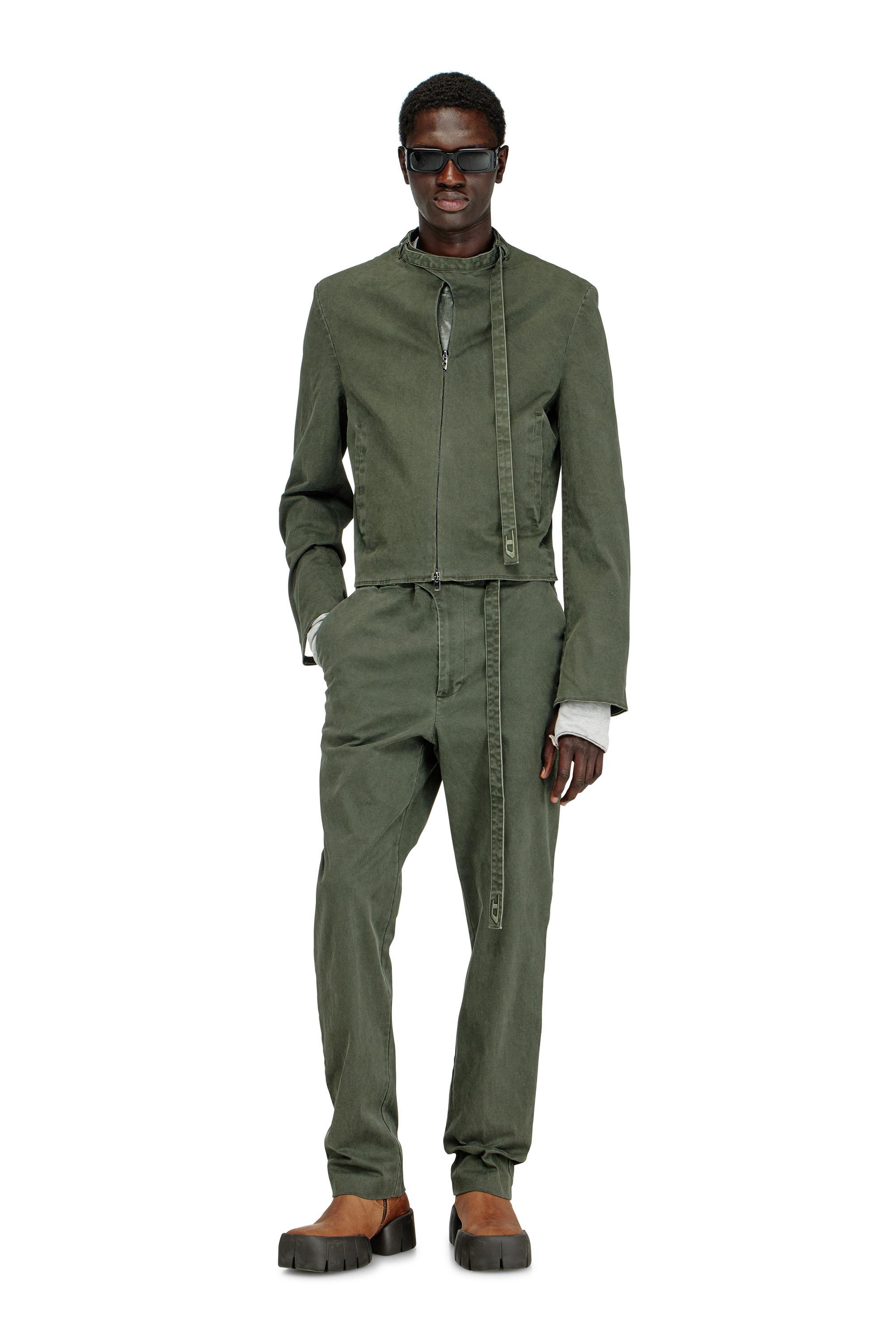 Diesel - J-NURIEL-CO, Man's Coated cotton-twill jacket with biker details in Green - 2