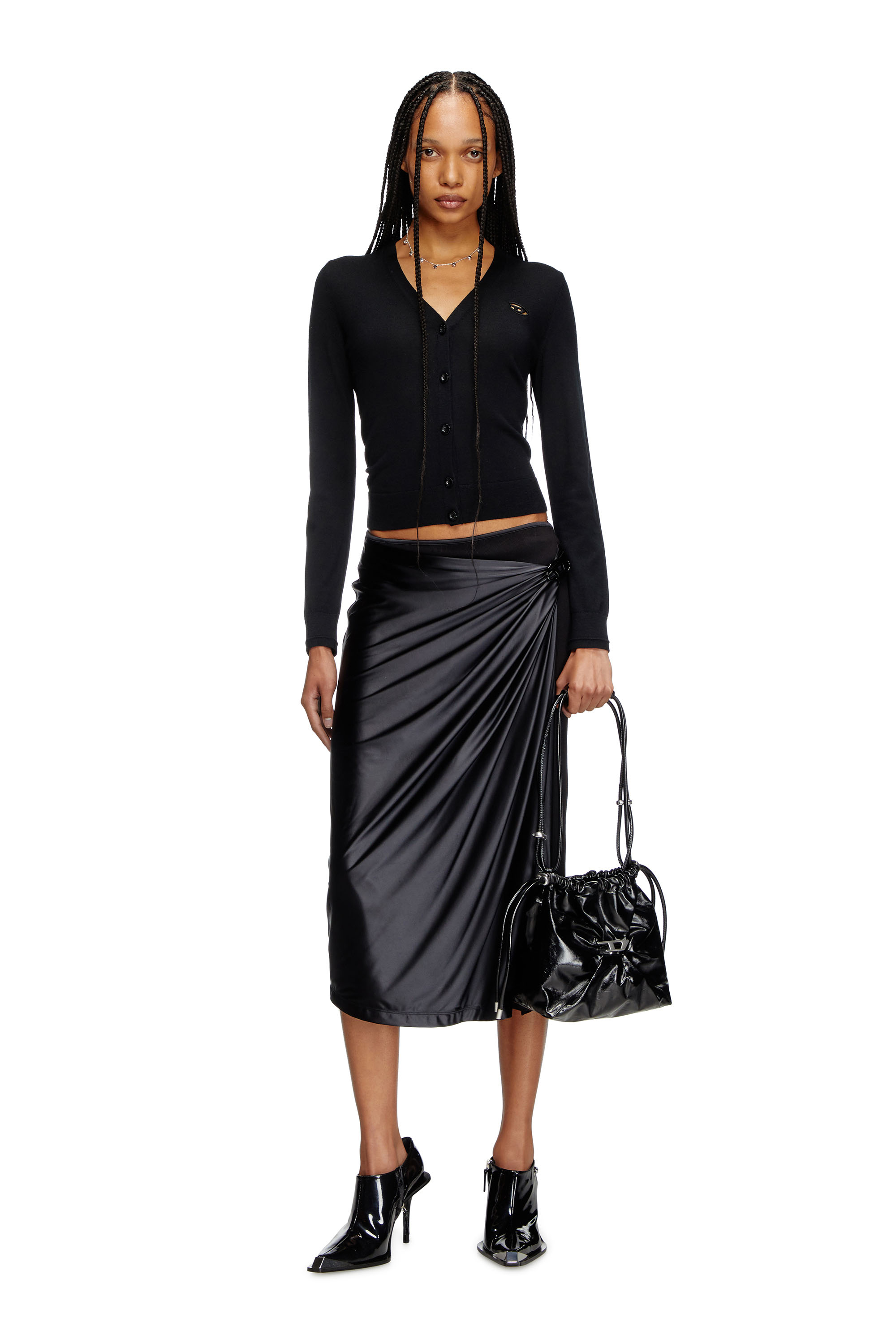 M-ALIMA, Black Diesel - M-ALIMA, Woman's Wool cardigan with cut-out logo in Black - 1