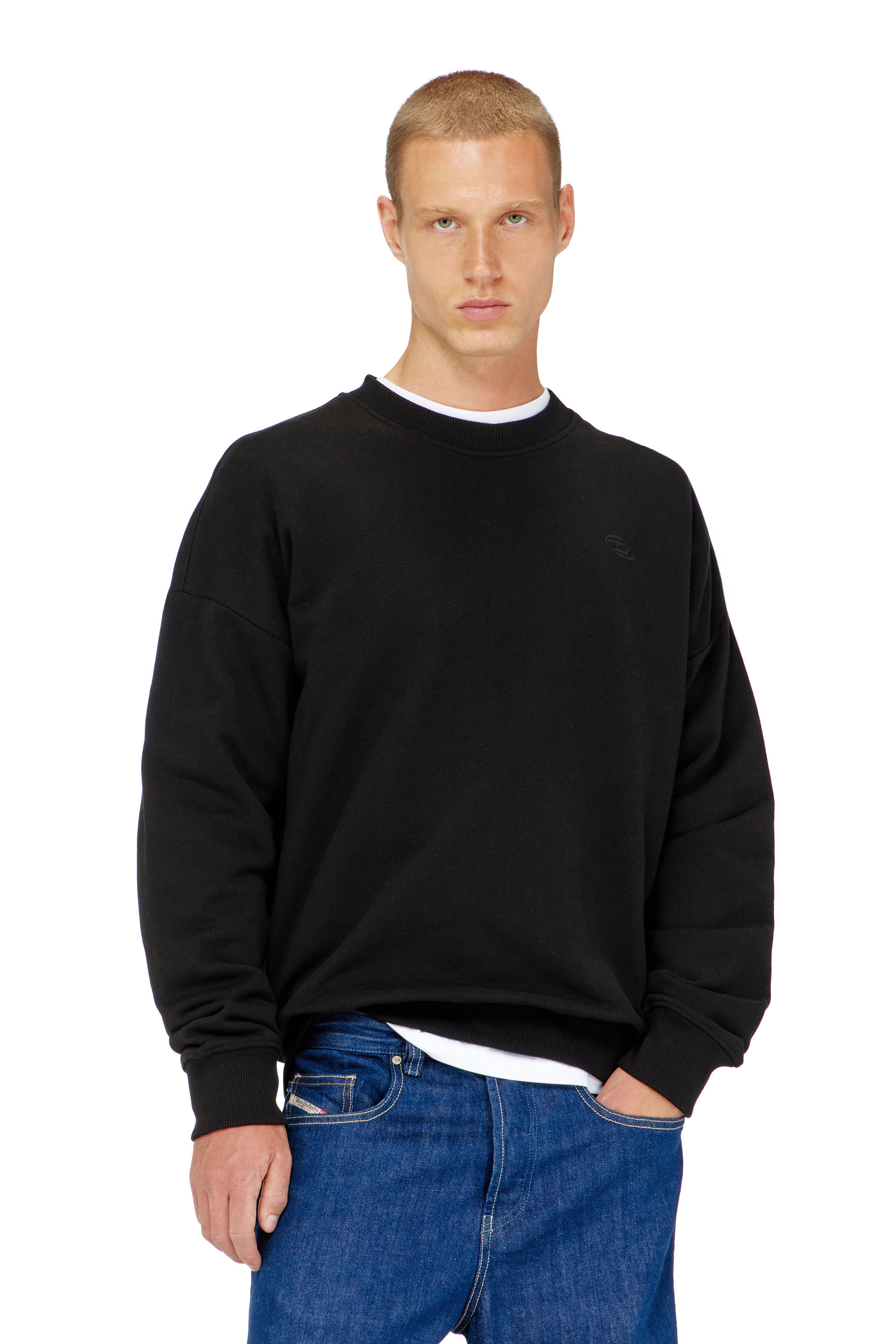 Diesel - S-ROB-MEGOVAL-D, Man's Sweatshirt with logo embroidery in Black - 1