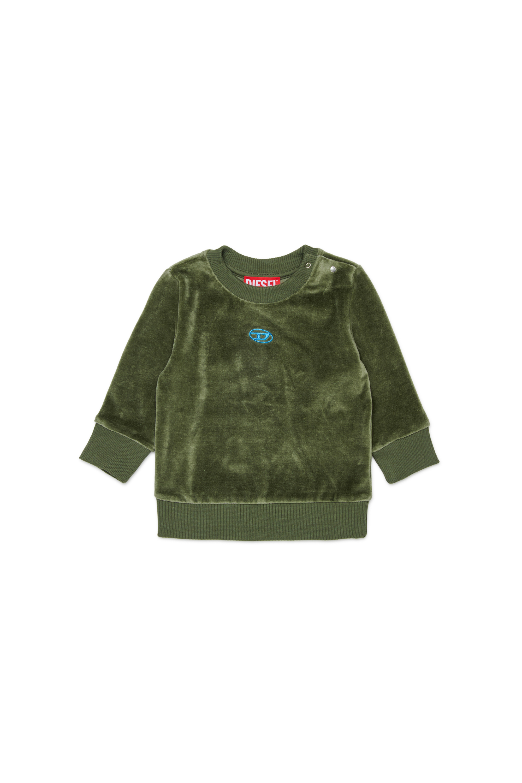Diesel - SHENIB, Man's Velvet sweatshirt with Oval D embroidery in Green - 1