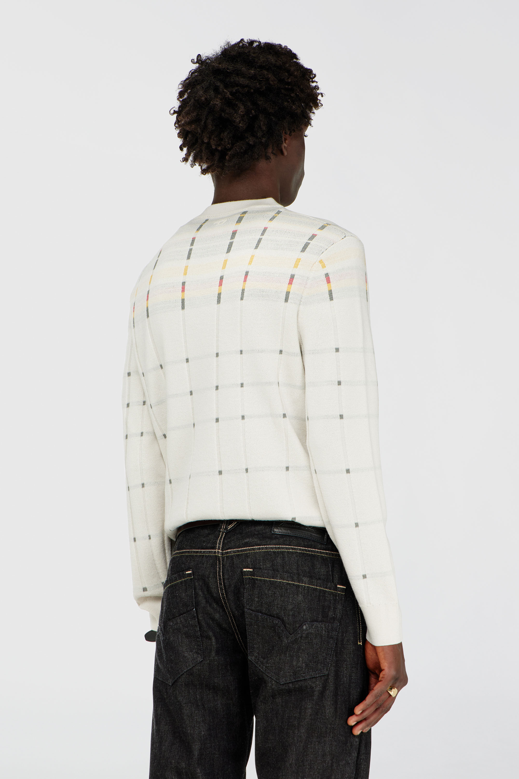 Diesel - K-ROENO, Man's Wool V-neck jumper with check effect in White - 4