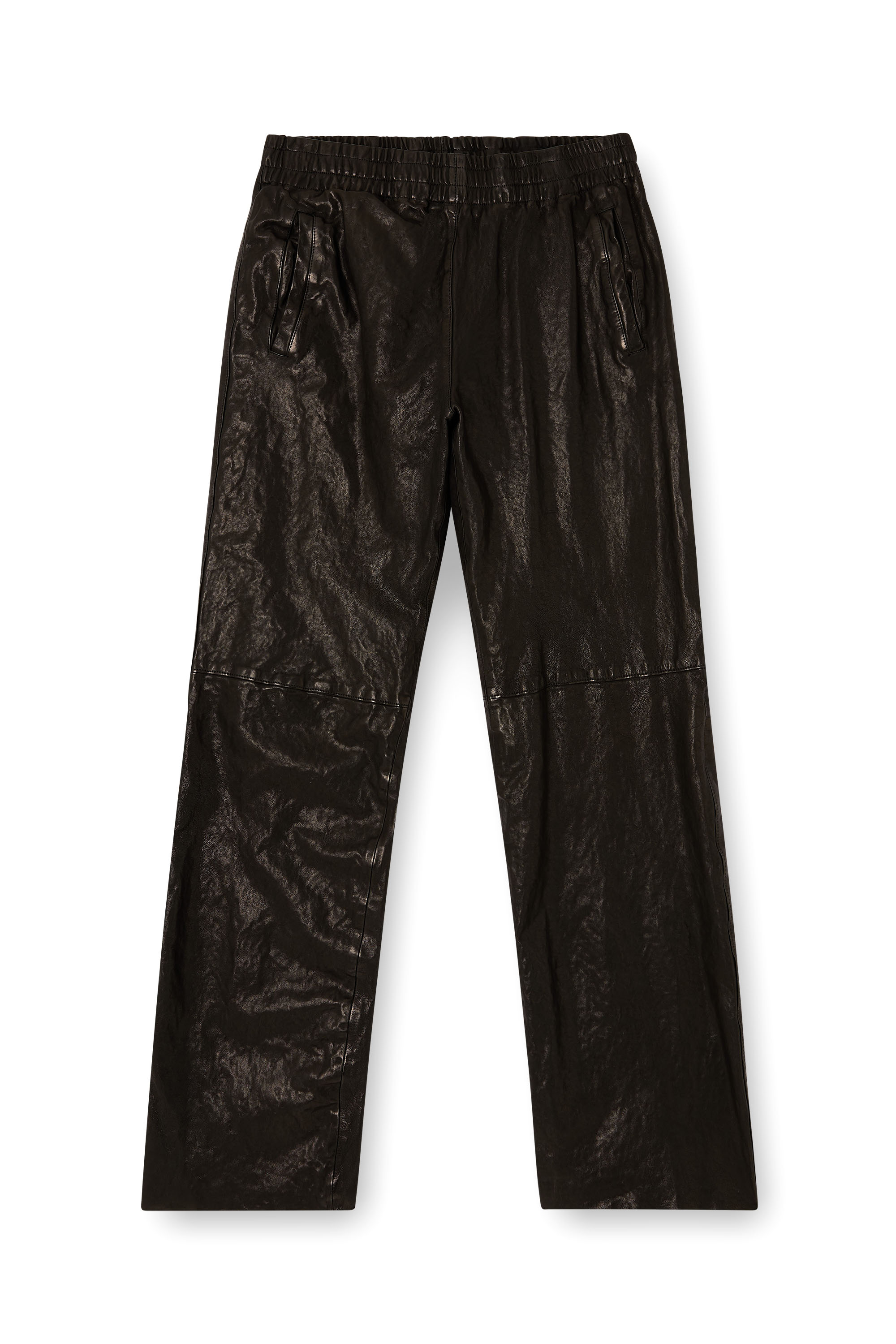 Diesel - P-BRU, Man's Elasticated pants in boiled leather in Black - 2