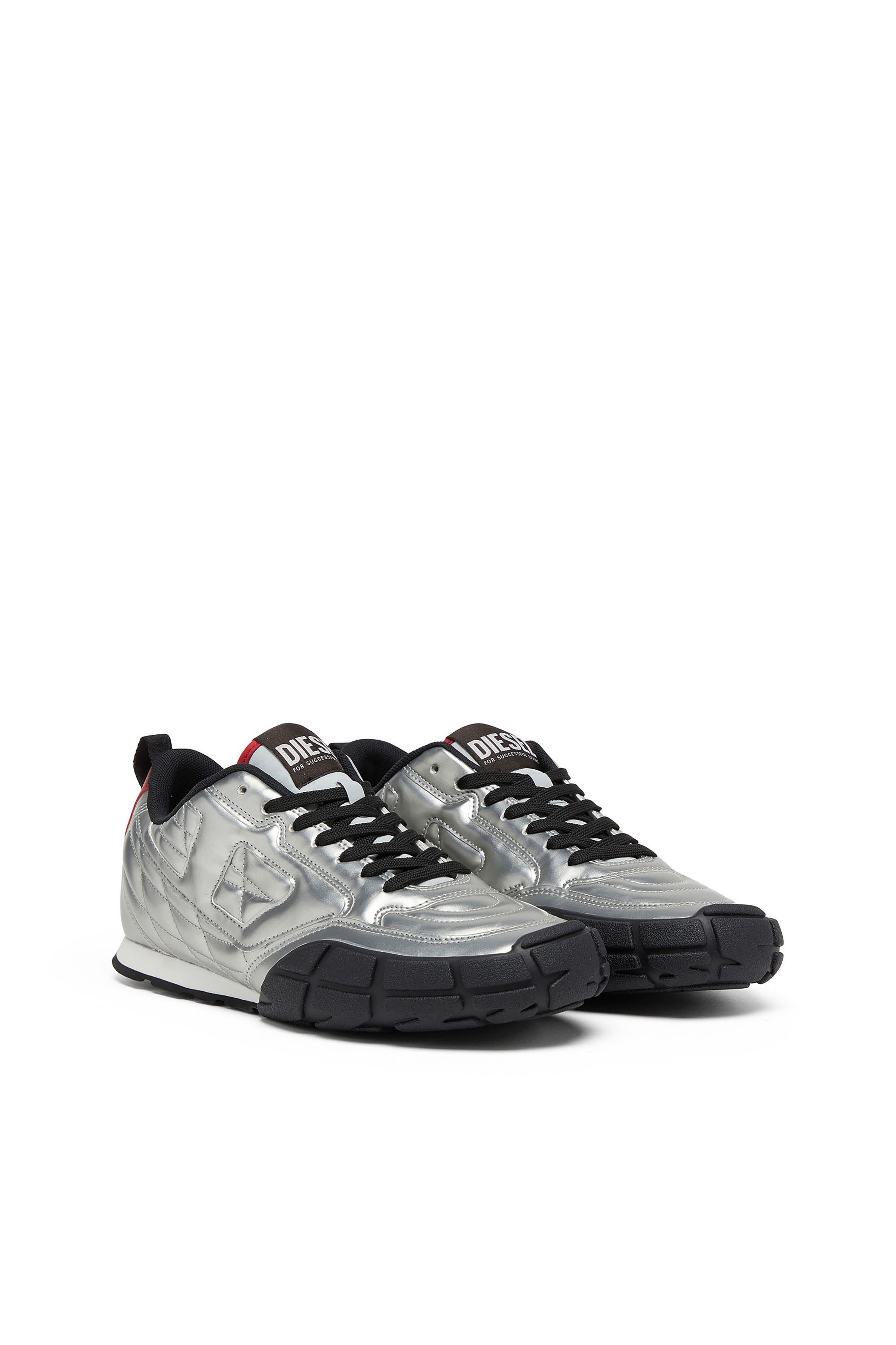 Diesel - S-PAGODHA LOW, Man's S-Pagodha-Quilted metallic sneakers in Silver/Black - 3