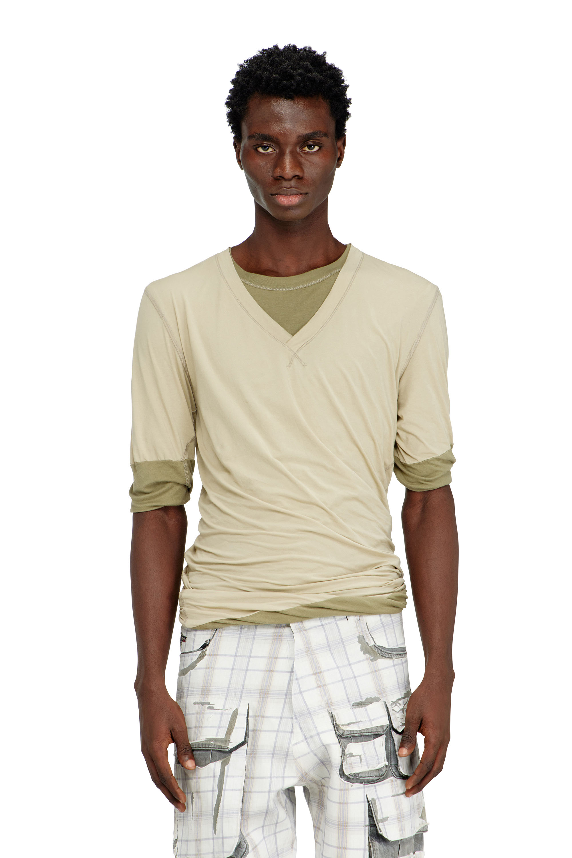 Diesel - T-MOODY-PLAIN, Man's Twisted double-layer top in Green - 1