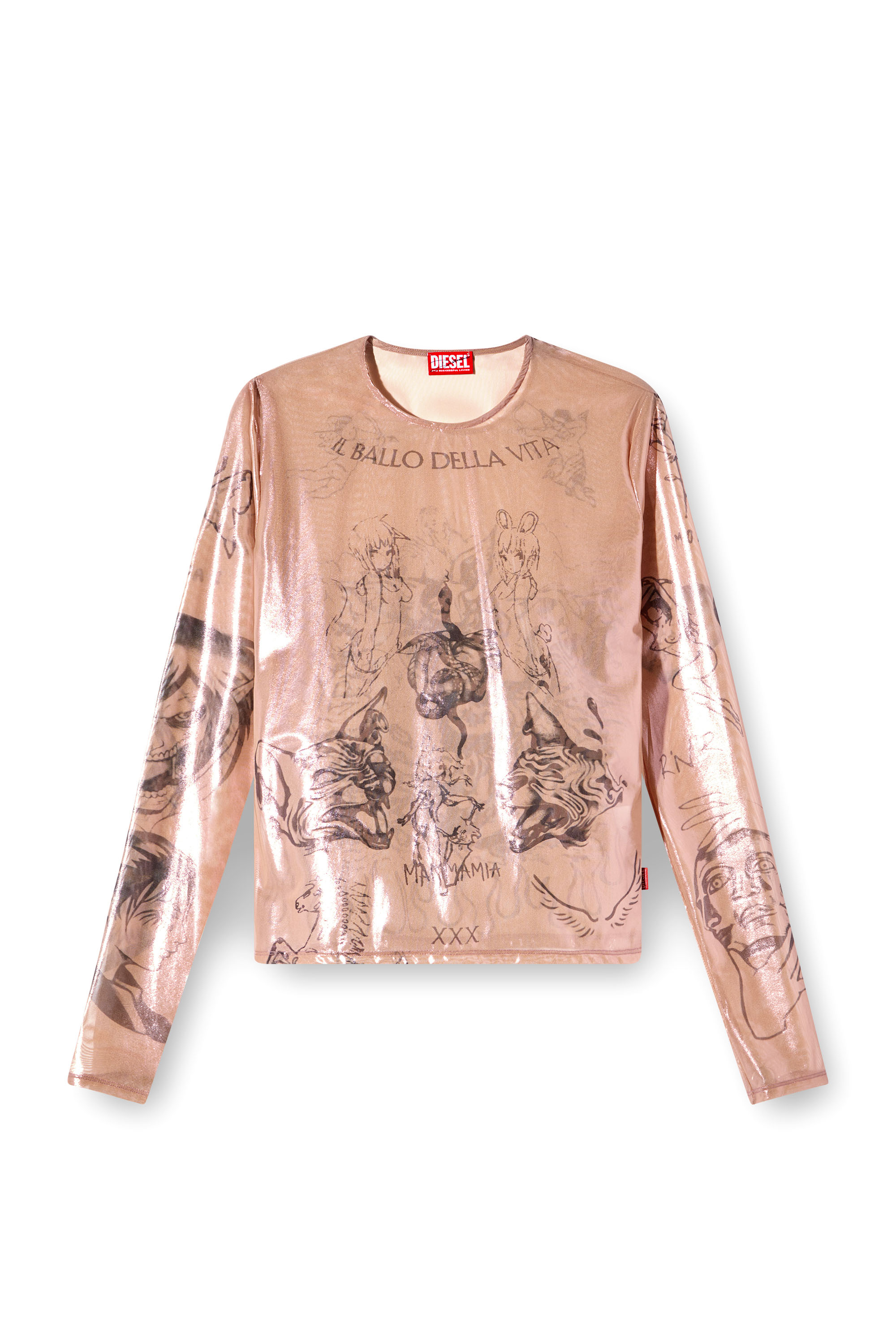 Diesel - T-CLAUDE-DD, Unisex's Tattoo top in coated stretch tulle in Pink - 3