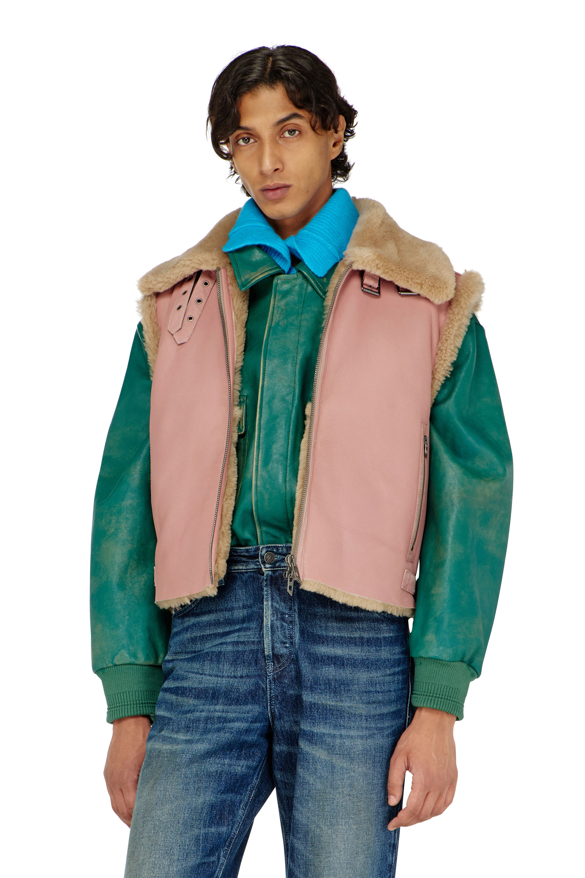 Diesel - L-HONT, Man's Shearling leather vest in Pink - 1