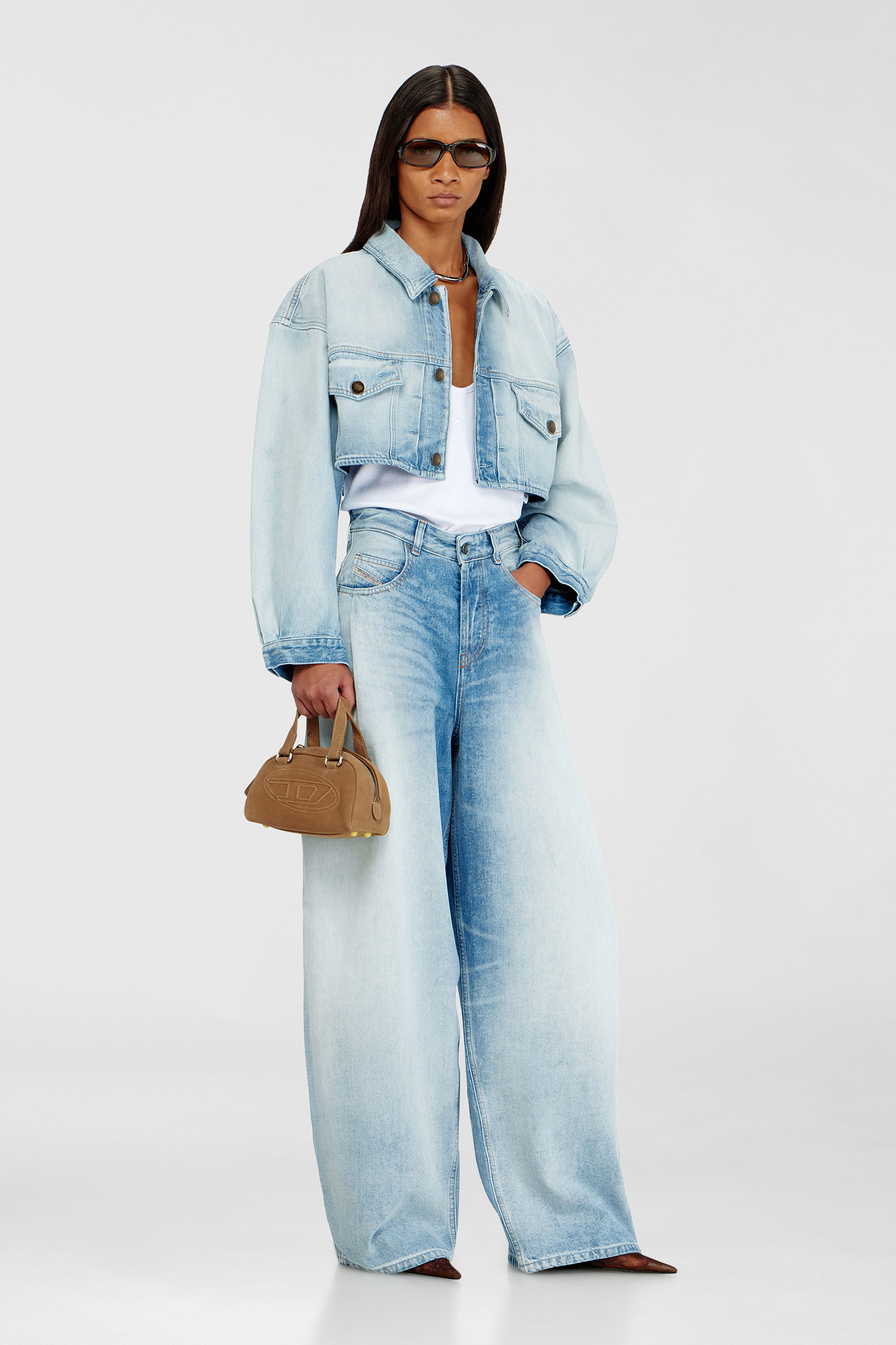 Diesel - DE-MALLEY-S, Woman's Oversized cropped trucker jacket in Light Blue - 1