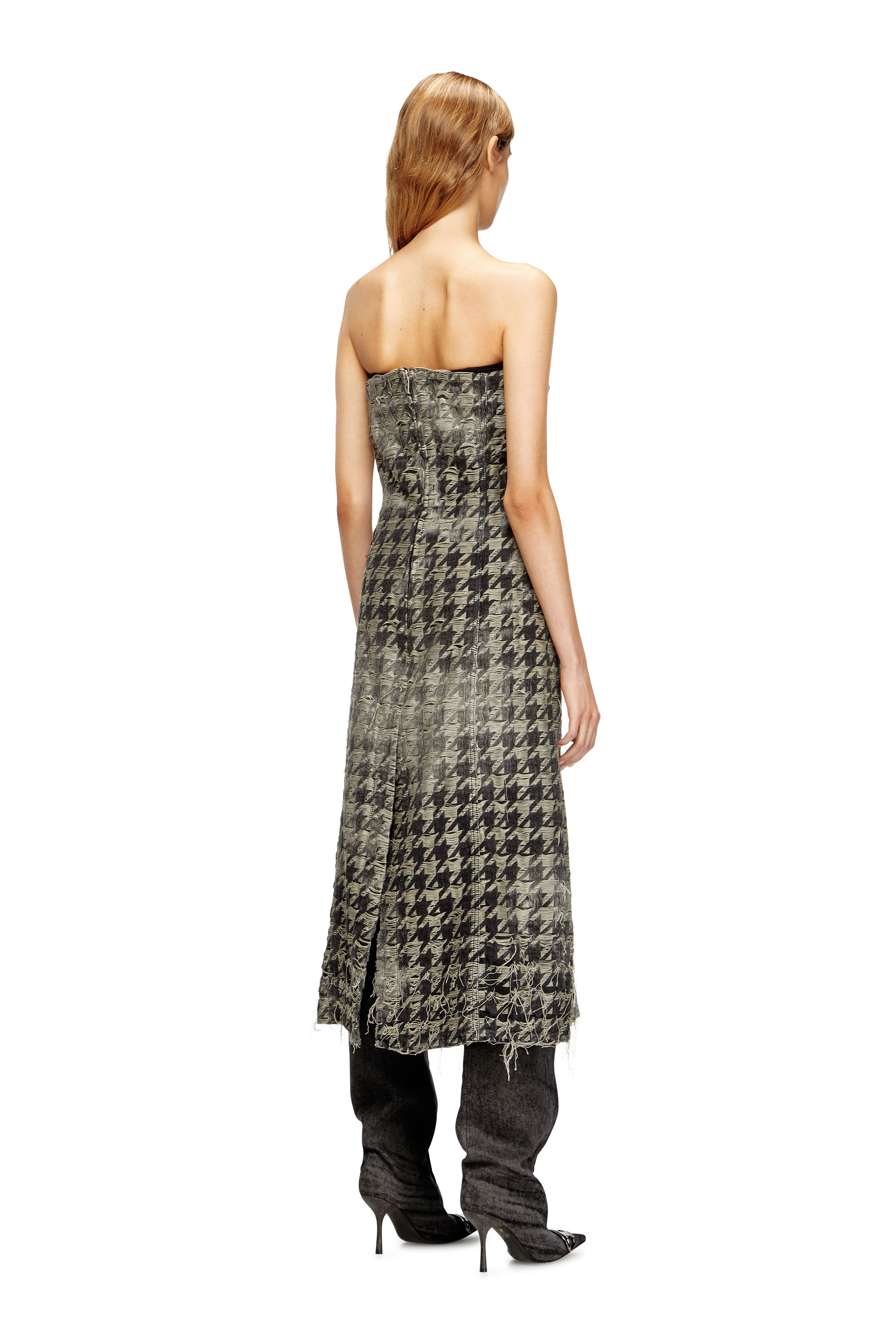 Diesel - DE-OLIVIA-FSH, Woman's Midi dress in houndstooth-weave denim in Black/White - 4