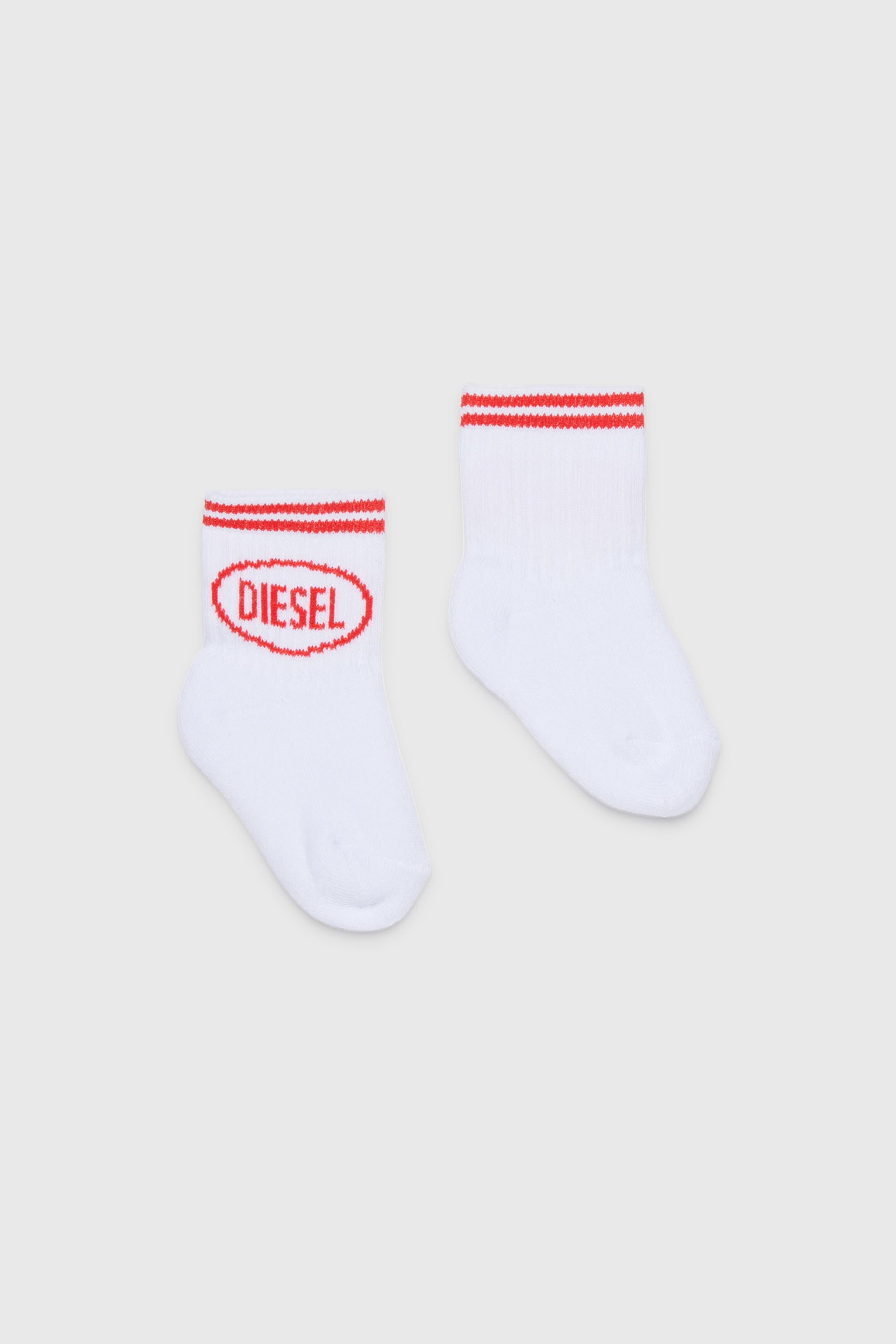 Diesel - ZOLPYB, Unisex's Cotton socks with striped cuffs in White/Red - 1