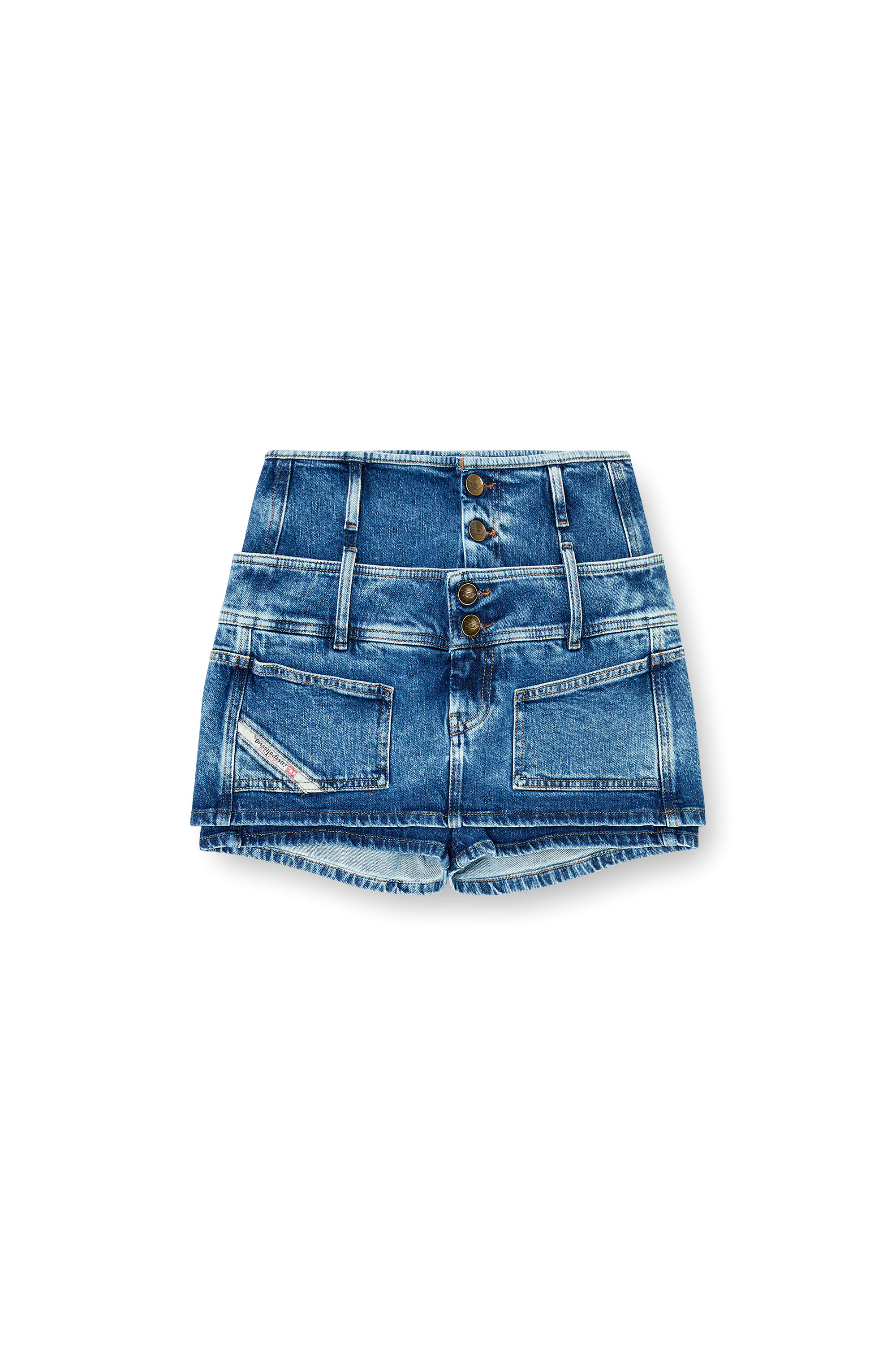Diesel - DE-CORIVA-S, Woman's Denim mini skort with double waist in Medium blue - 3