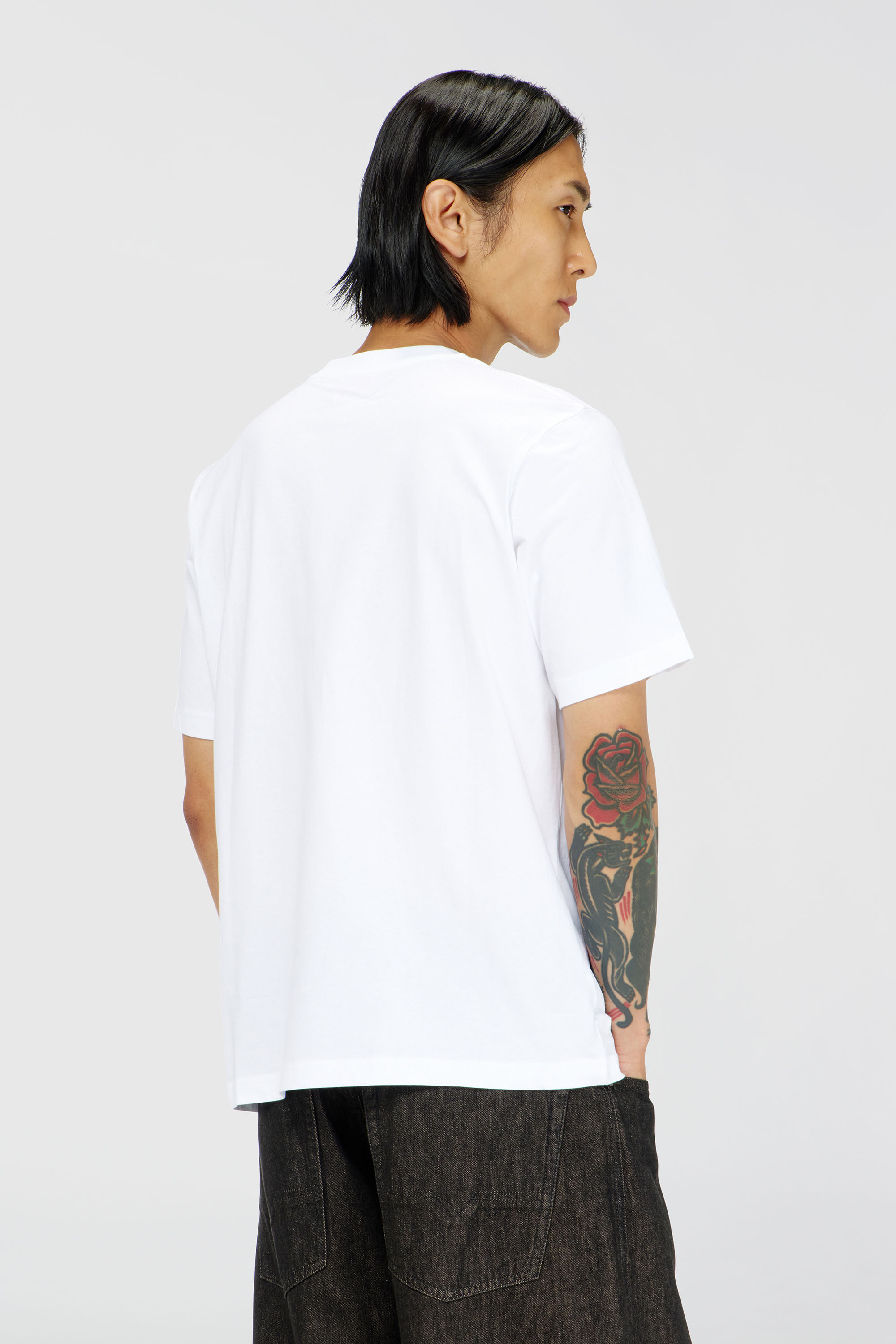 Diesel - T-JUST-OVA-T92, Man's Cotton T-shirt with tonal Diesel logo print in White - 4